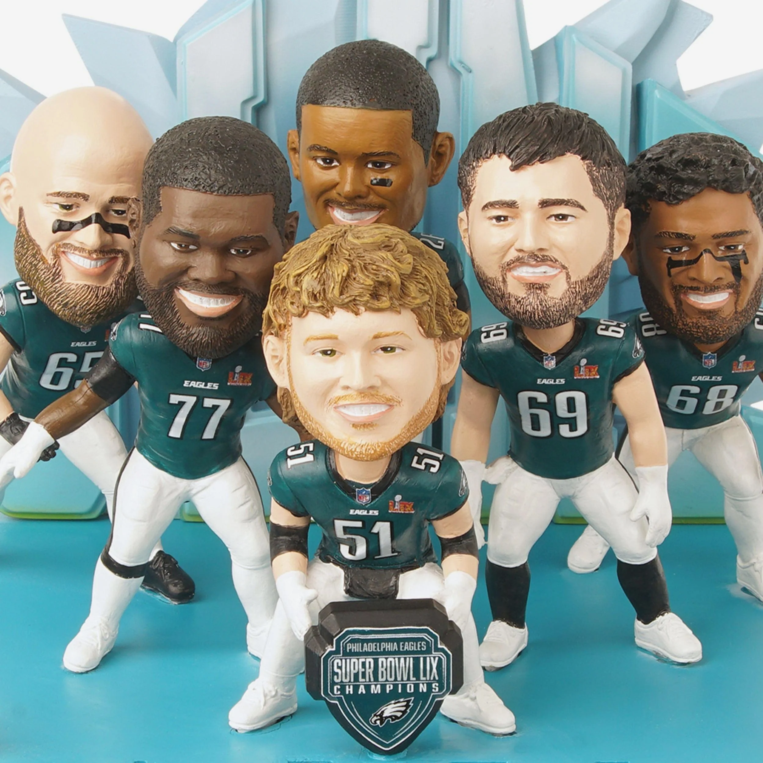 Philadelphia Eagles The Boys Up Front O-Line Super Bowl LIX Champions Mini Bobblehead Scene - Image 2