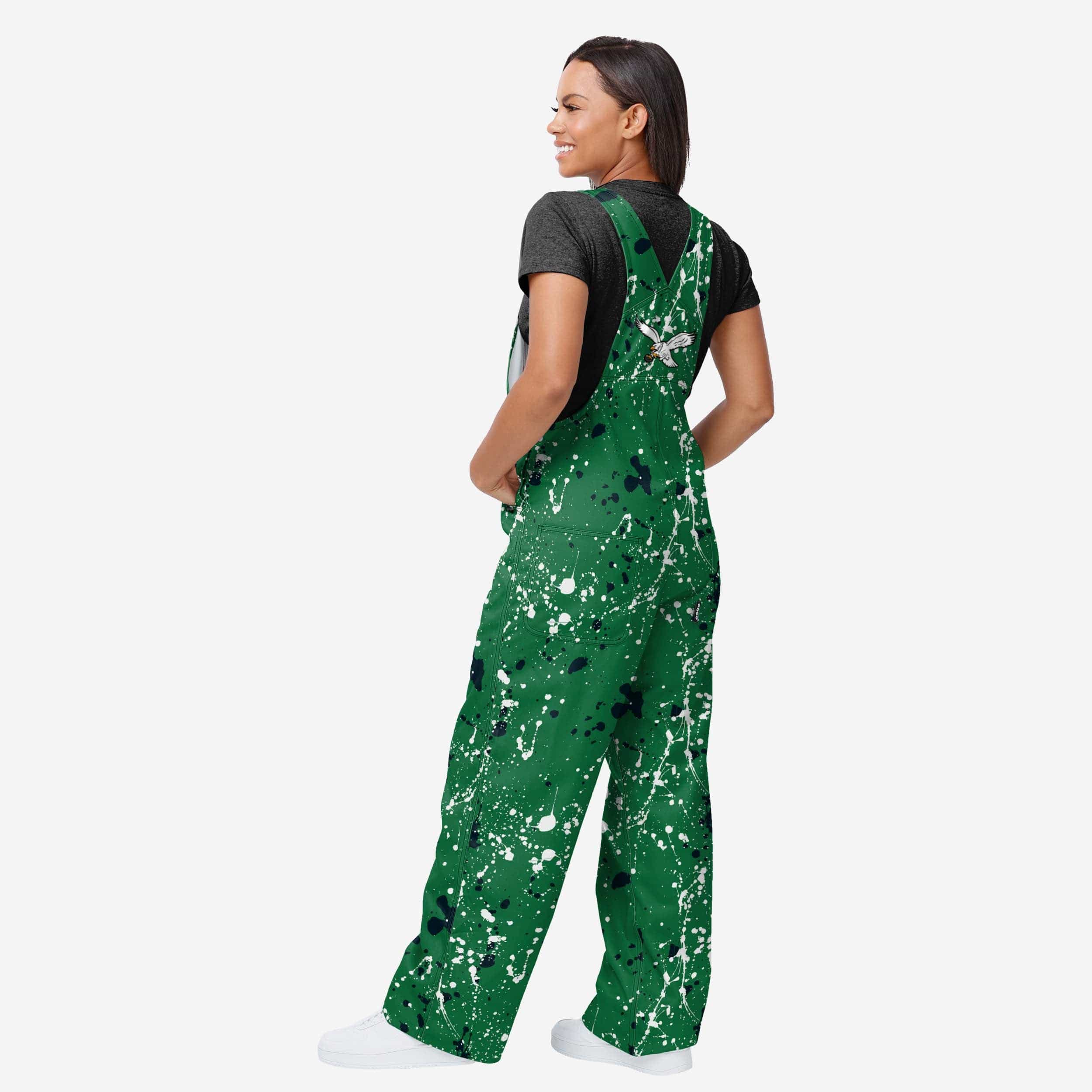 Philadelphia Eagles Womens Kelly Green Paint Splatter Bib Overalls - Image 2