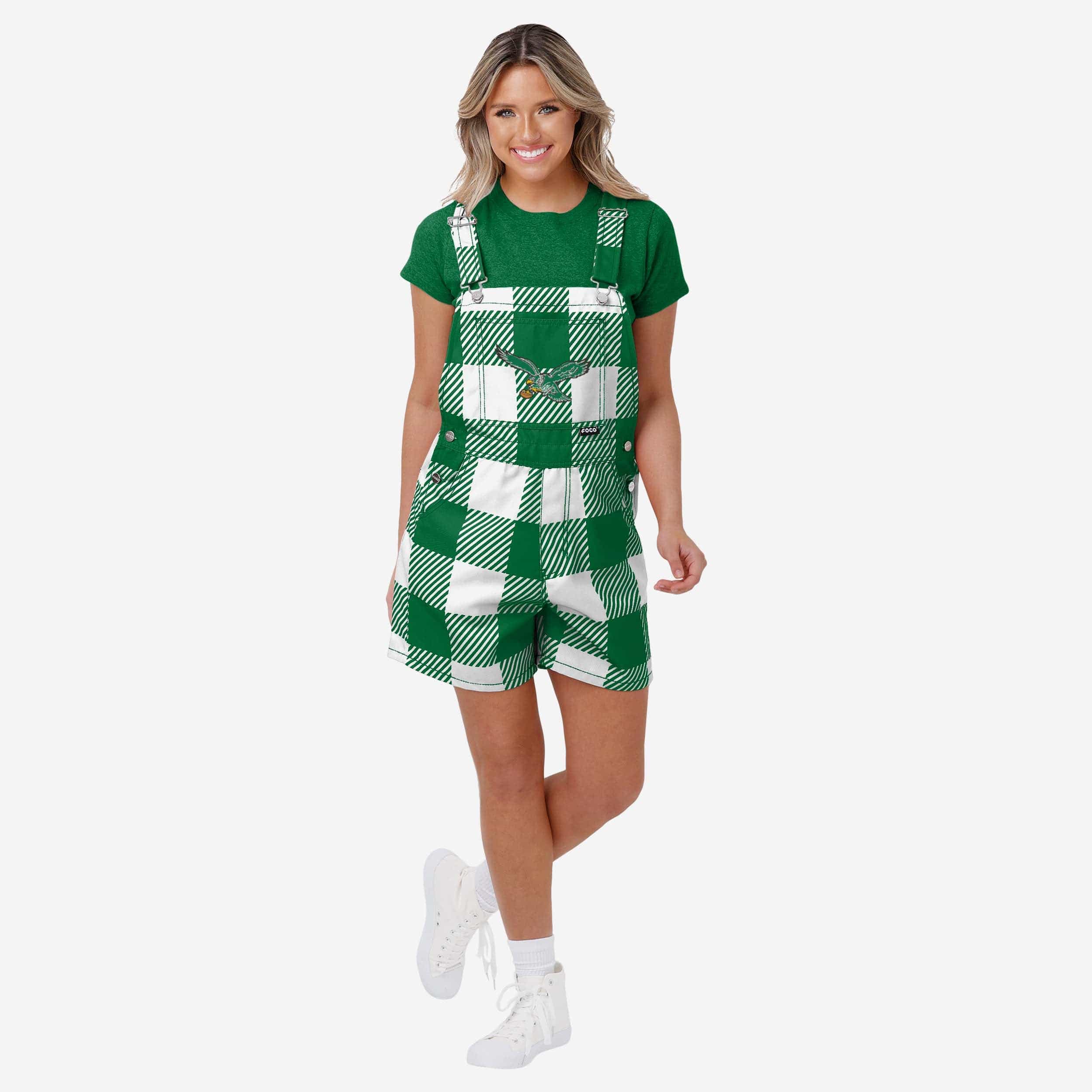 Philadelphia Eagles Womens Kelly Green Plaid Bib Shortalls