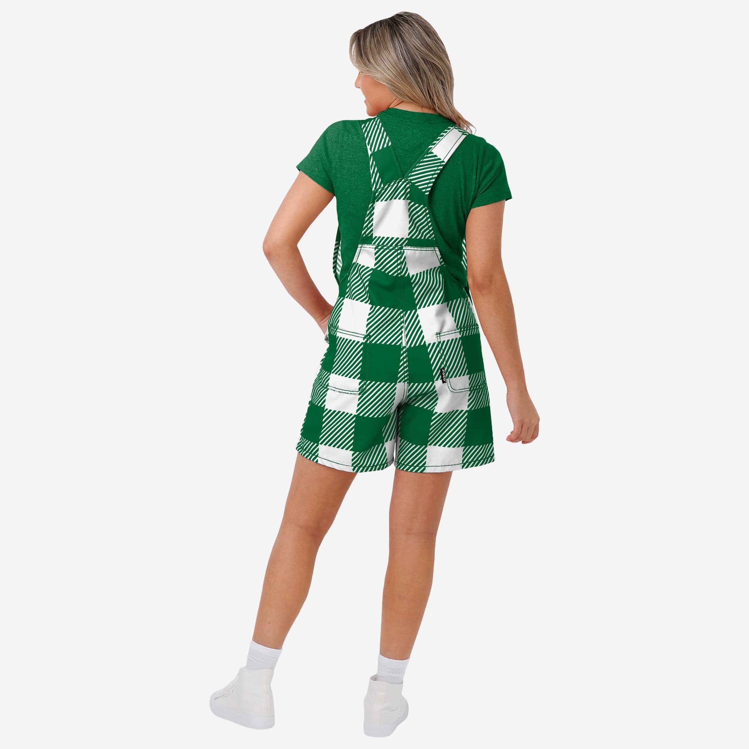 Philadelphia Eagles Womens Kelly Green Plaid Bib Shortalls - Image 2