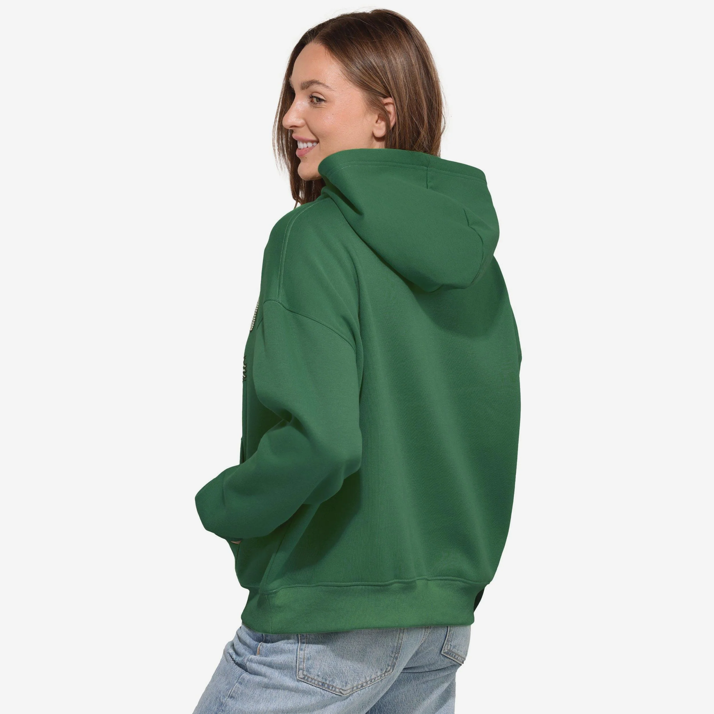 Philadelphia Eagles Womens Kelly Green Rhinestone Logo Oversized Hoodie - Image 3