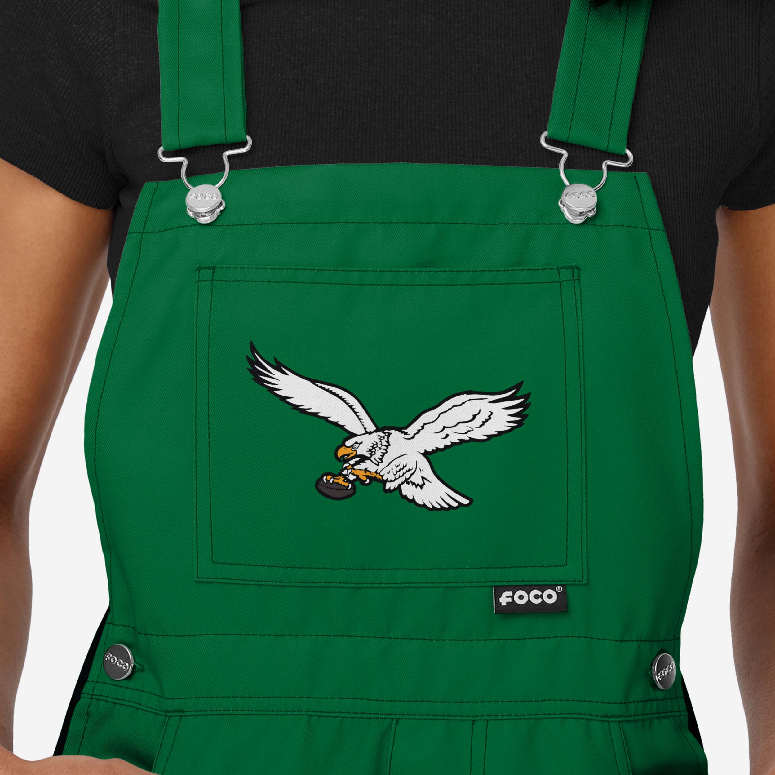 Philadelphia Eagles Womens Kelly Green Team Stripe Bib Shortalls - Image 4