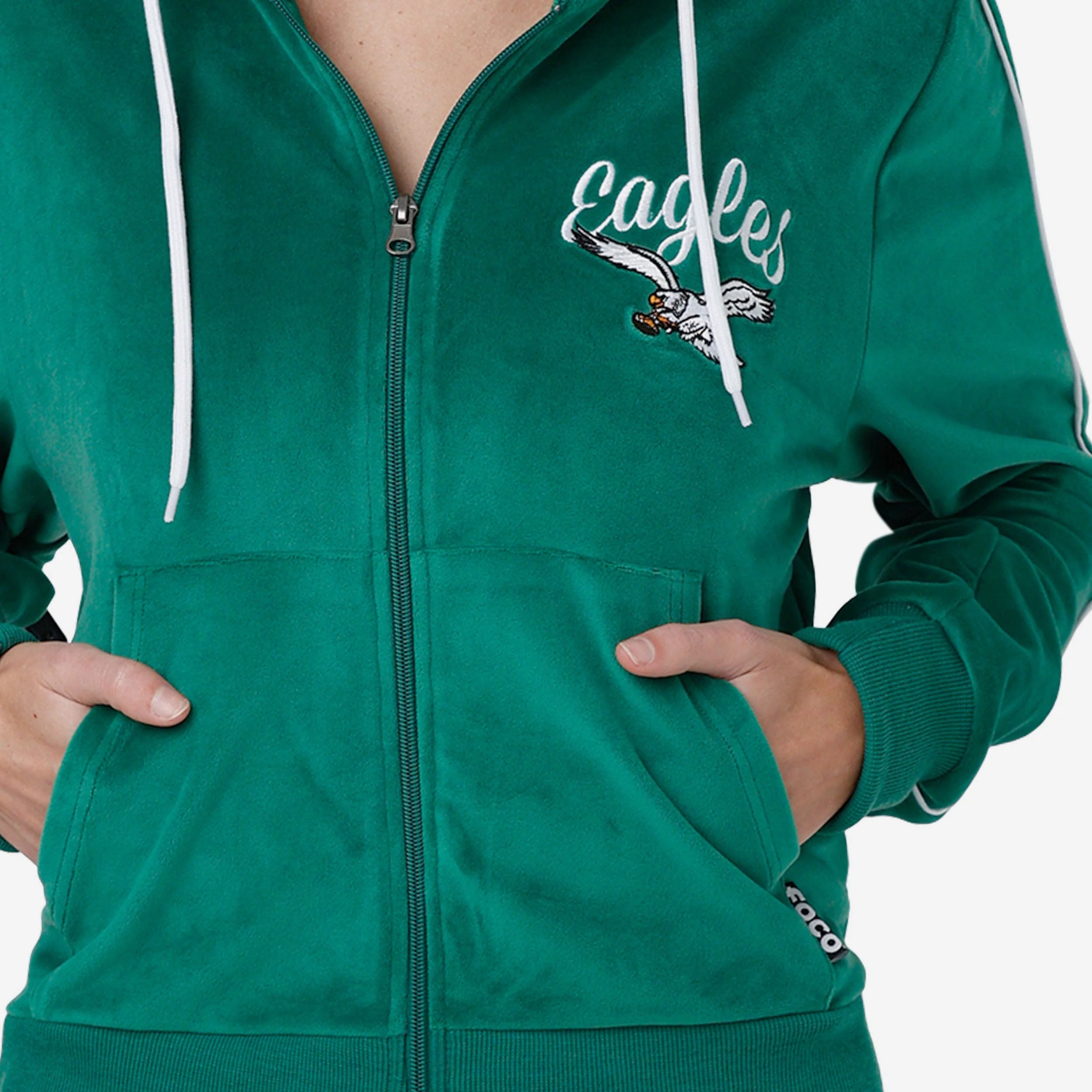 Philadelphia Eagles Womens Kelly Green Velour Zip Up Top - Image 3