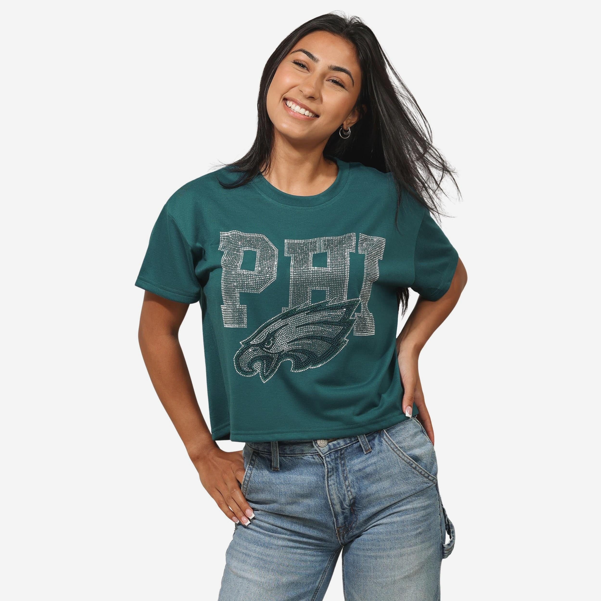 Philadelphia Eagles Womens Rhinestone Logo Crop Top