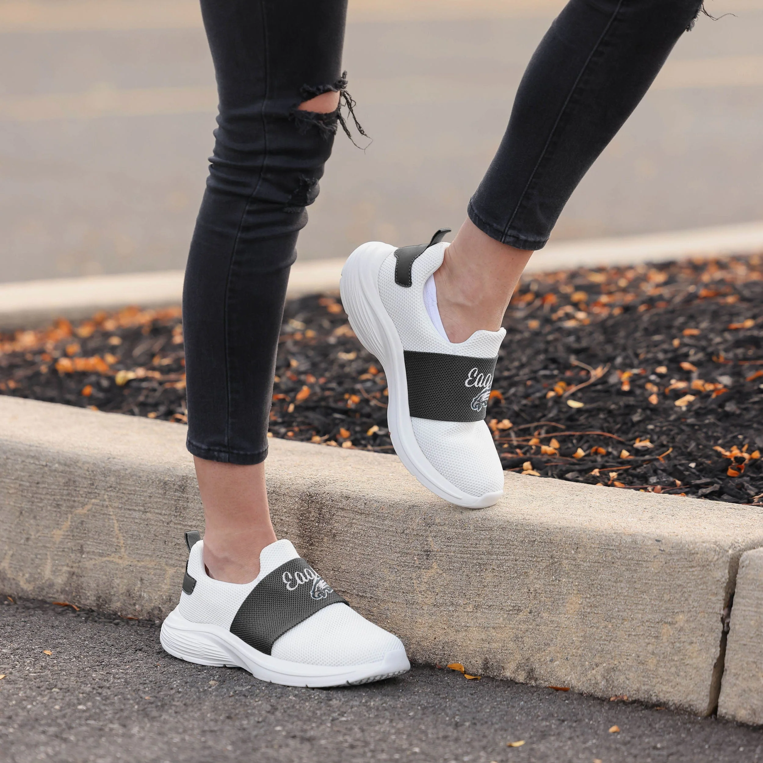 Philadelphia Eagles Womens Script Wordmark White Slip On Sneakers - Image 3