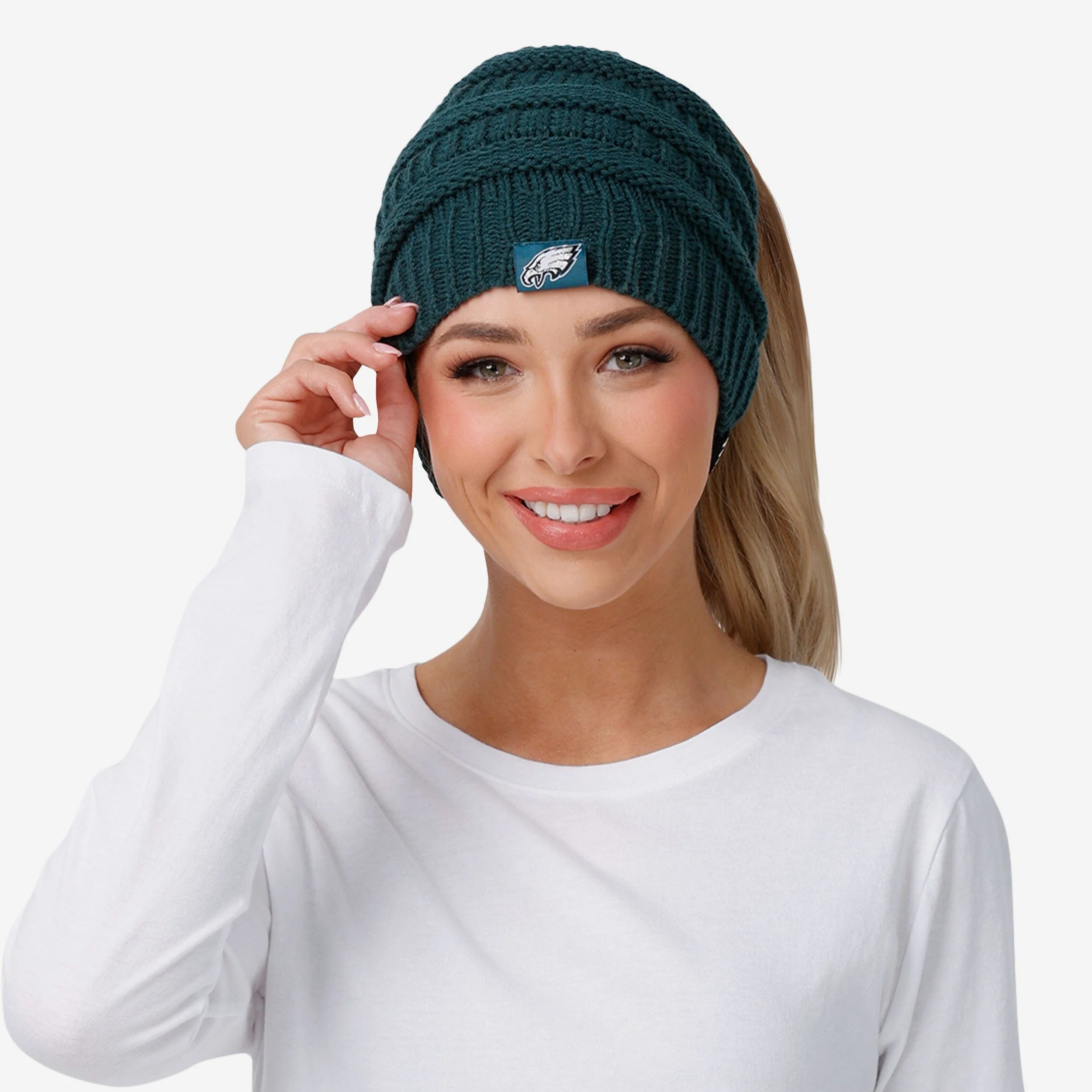 Philadelphia Eagles Womens Solid Ponytail Beanie - Image 3