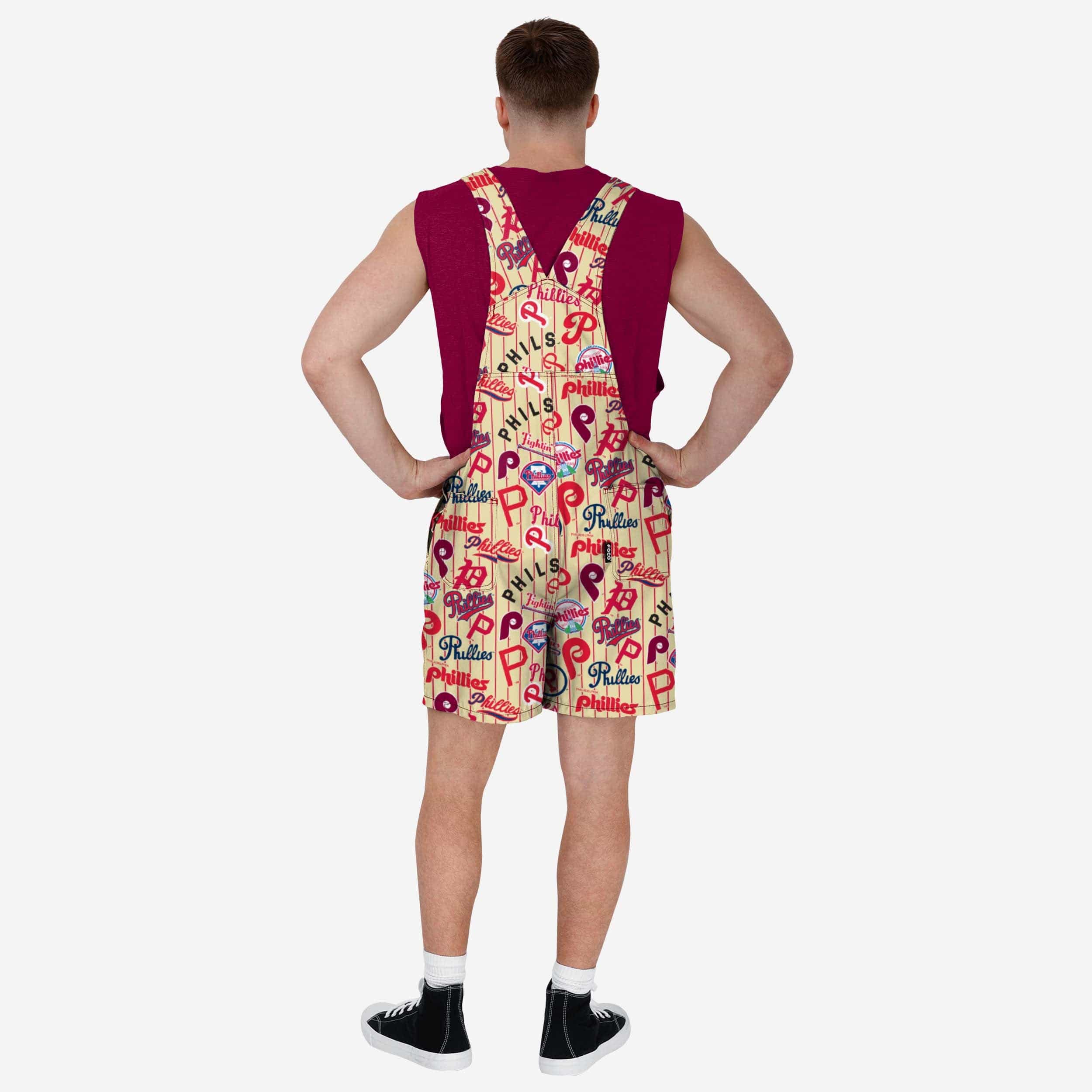 Philadelphia Phillies Mens Historic Print Bib Shortalls - Image 2