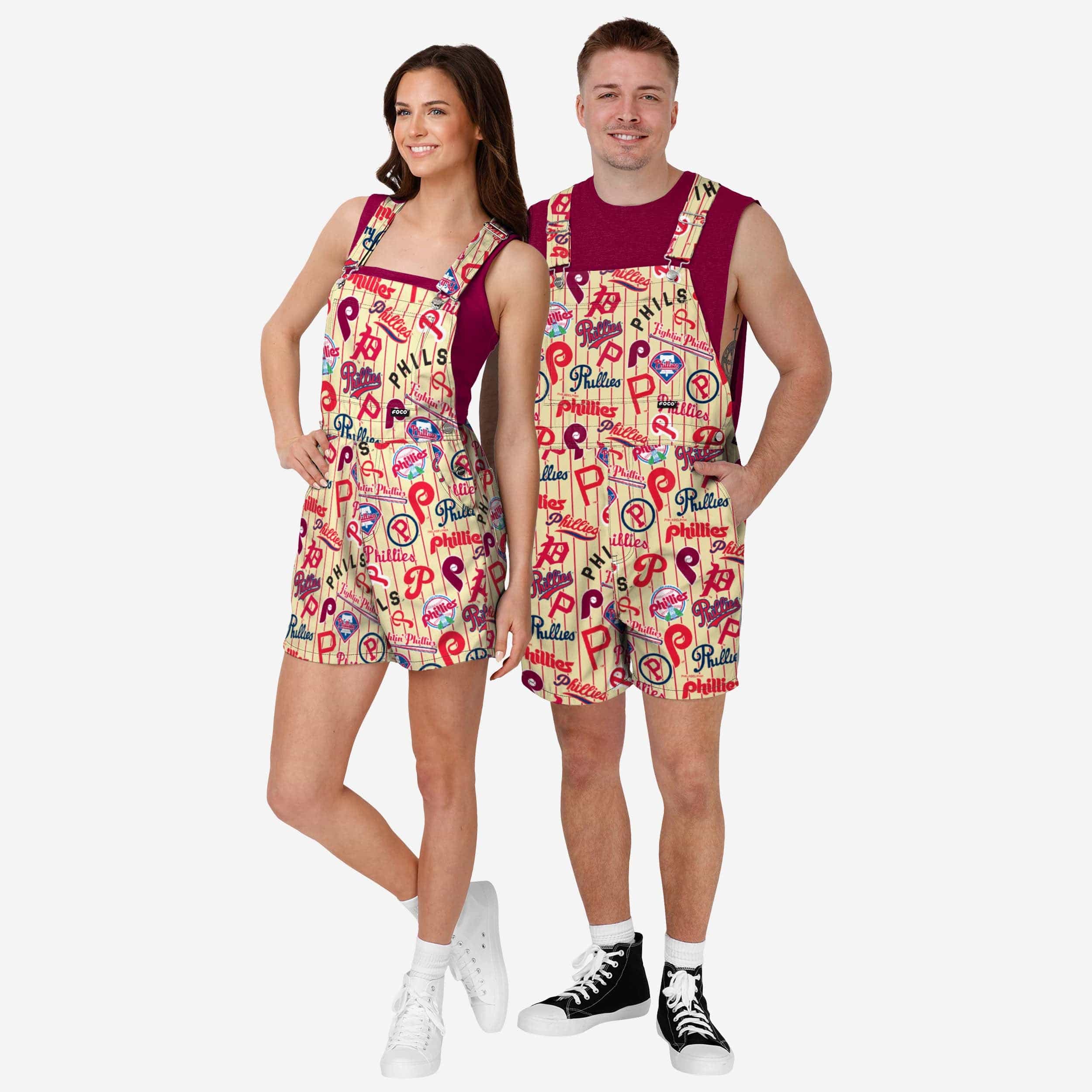 Philadelphia Phillies Mens Historic Print Bib Shortalls - Image 3