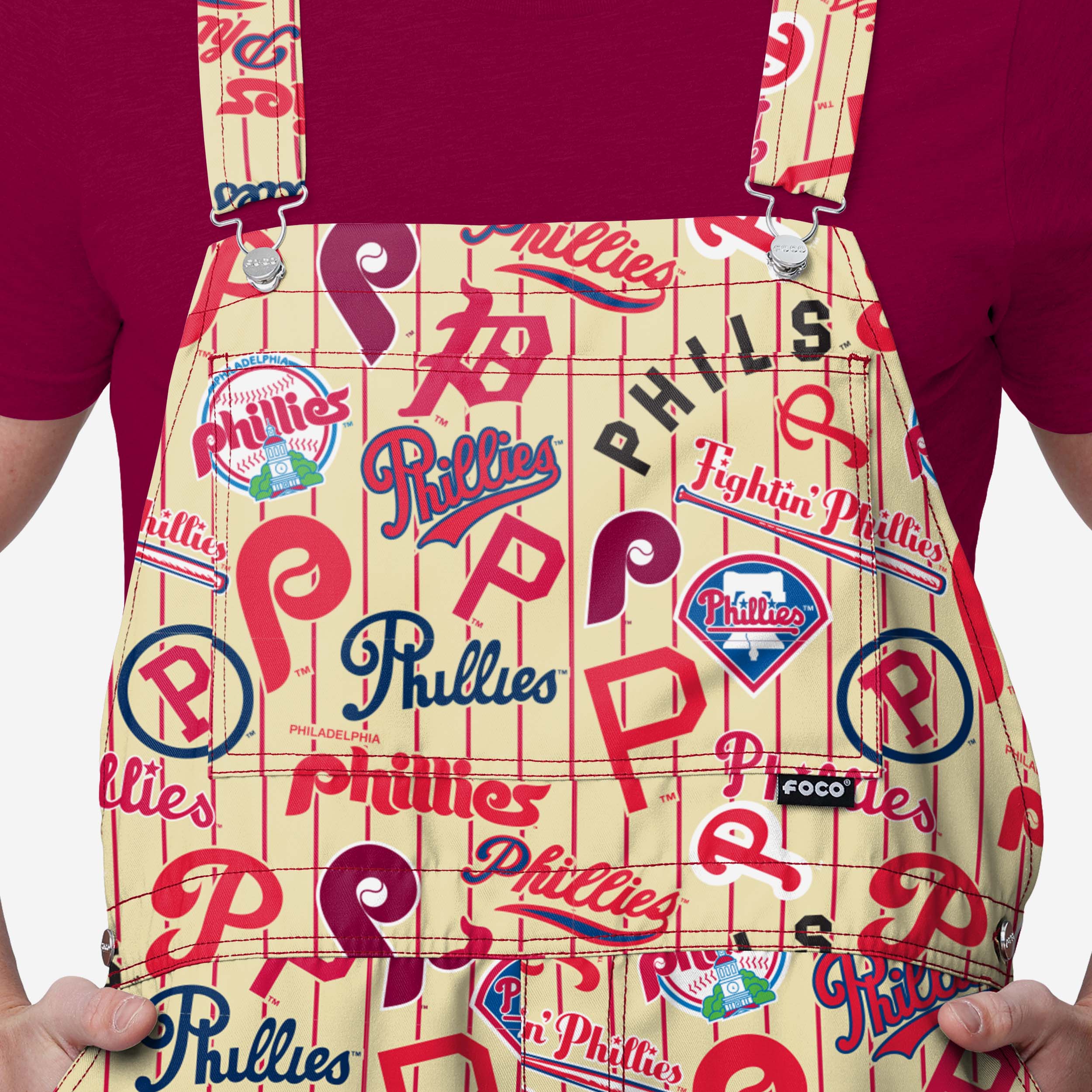 Philadelphia Phillies Mens Historic Print Bib Shortalls - Image 4