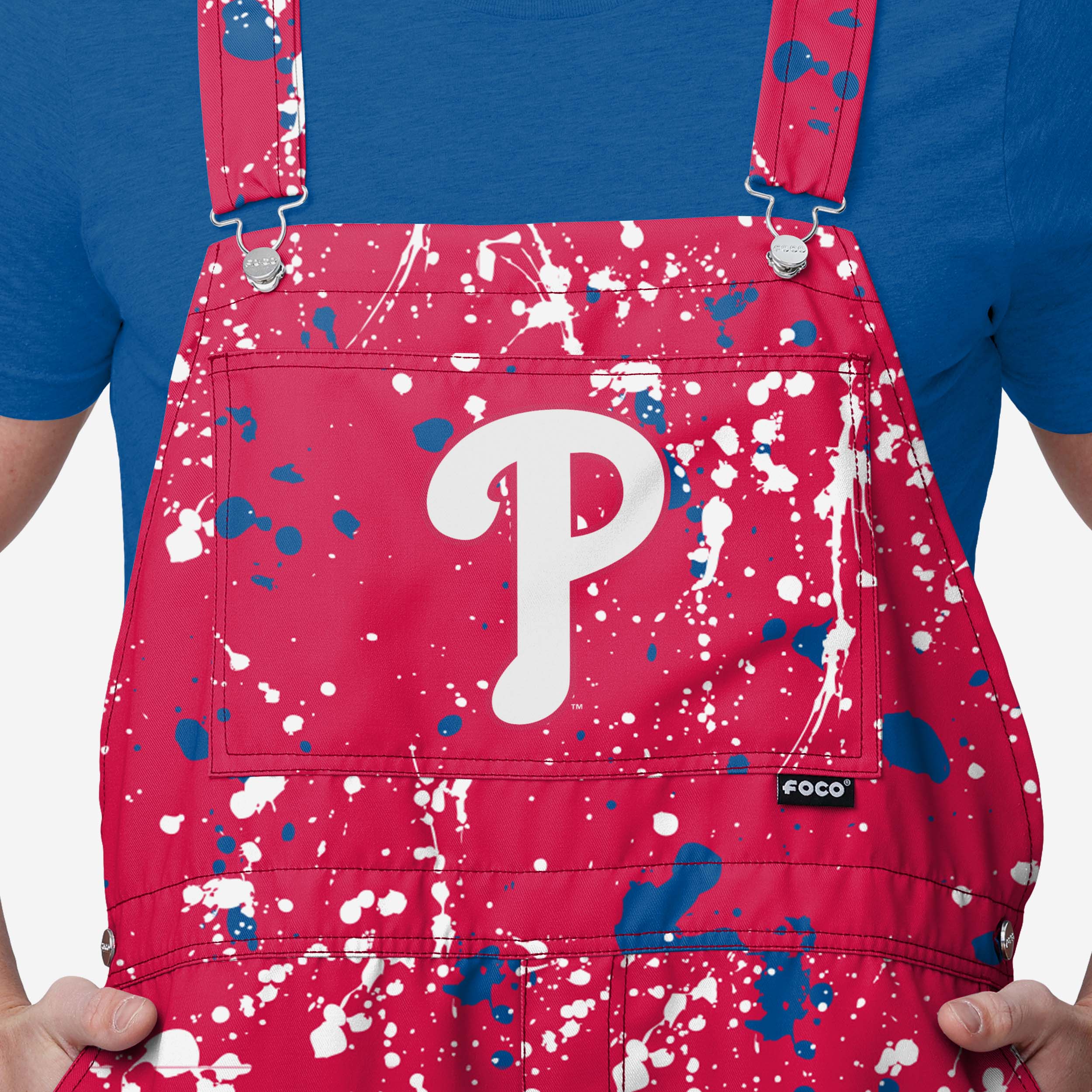 Philadelphia Phillies Mens Paint Splatter Bib Shortalls - Image 3