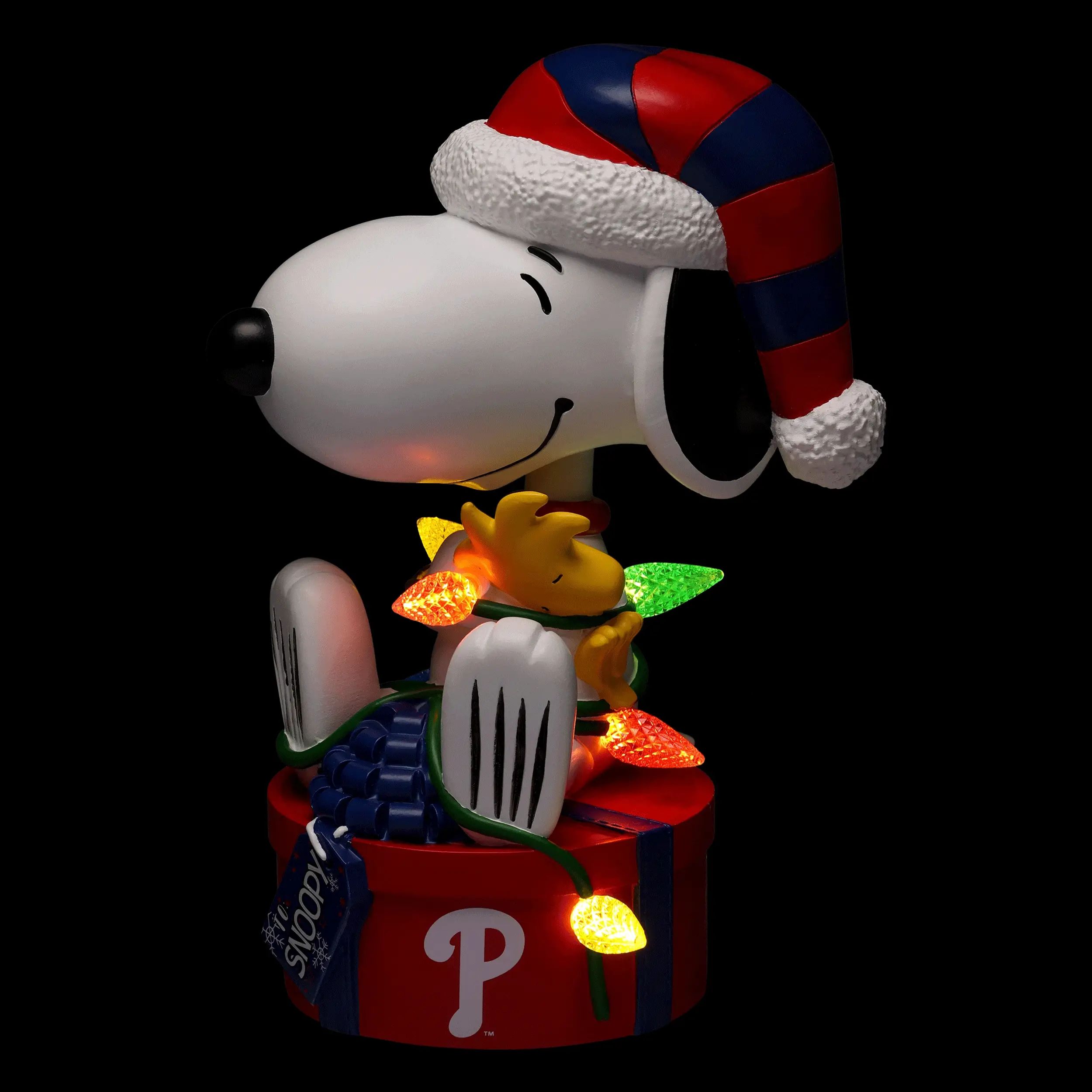 Philadelphia Phillies Snoopy & Woodstock Peanuts Christmas Light Up Bobblehead - Image 2