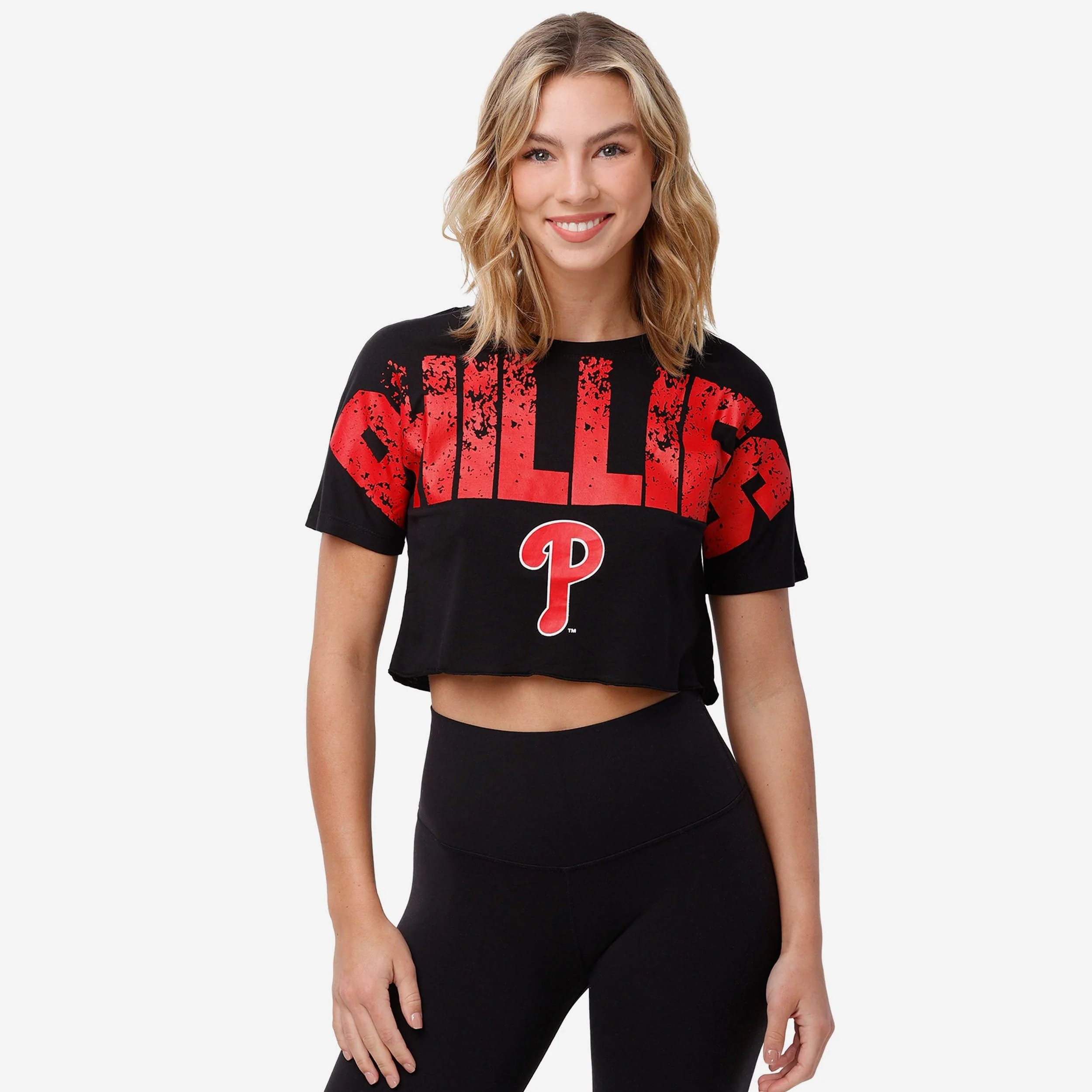 Philadelphia Phillies Womens Distressed Wordmark Crop Top