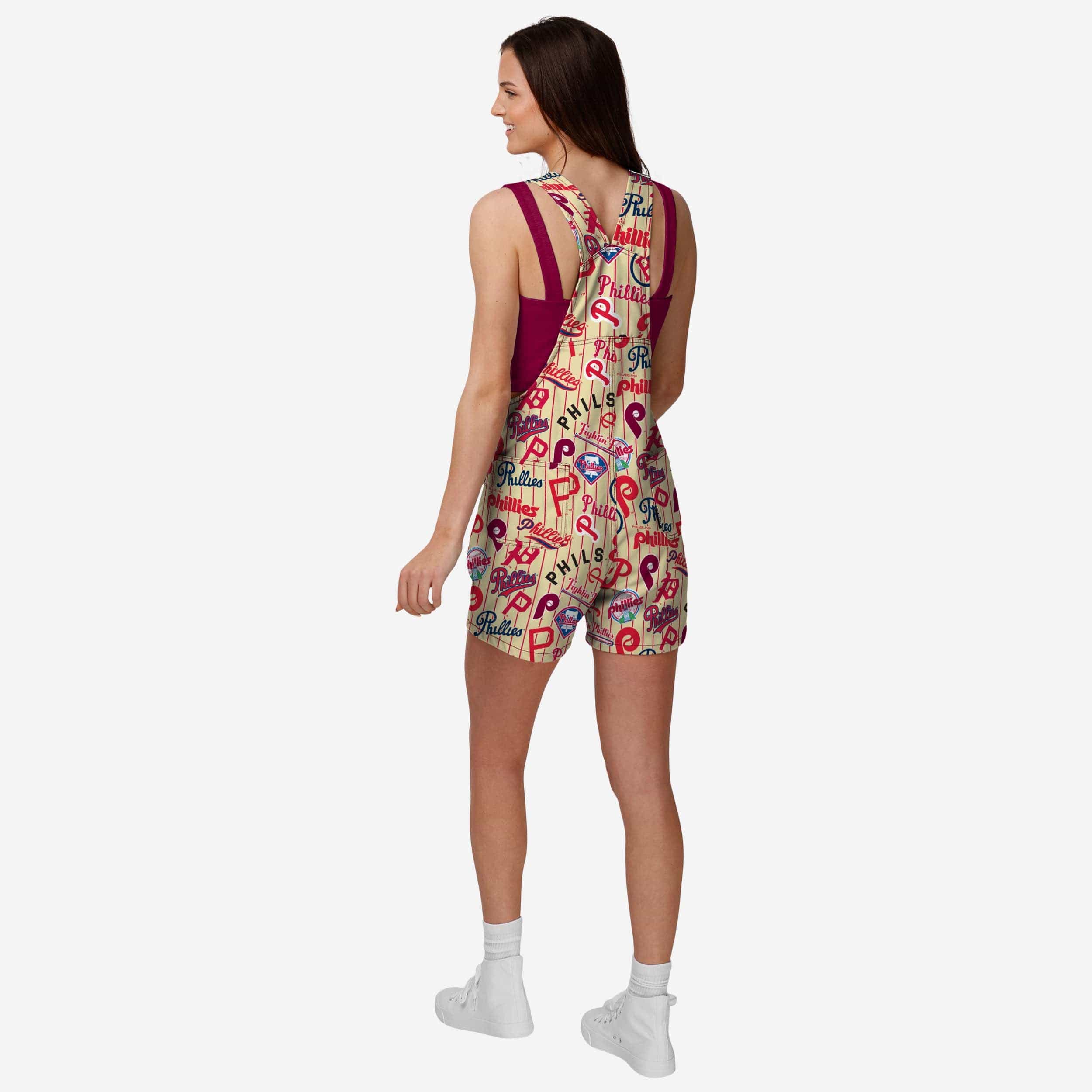 Philadelphia Phillies Womens Historic Print Bib Shortalls - Image 2