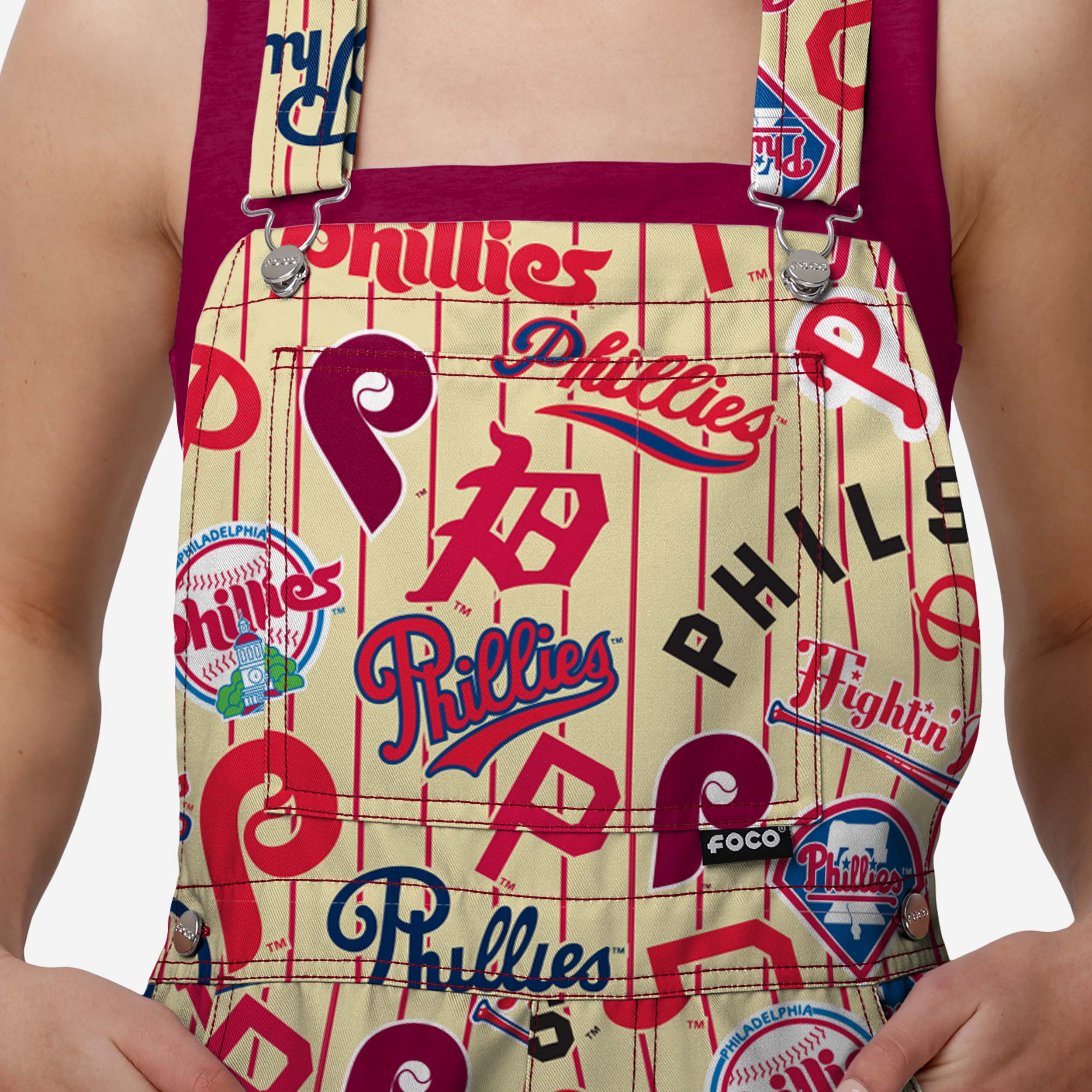 Philadelphia Phillies Womens Historic Print Bib Shortalls - Image 4