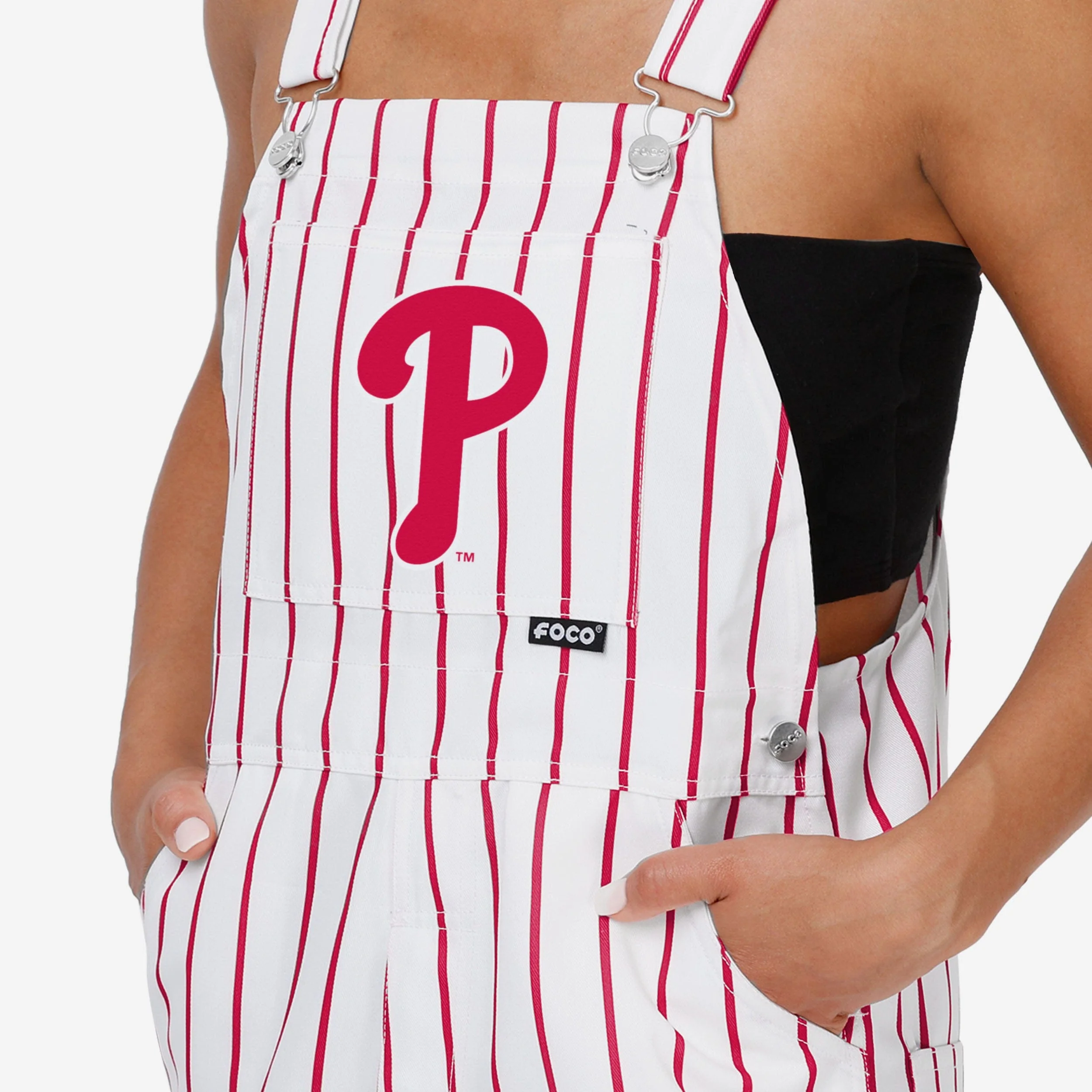 Philadelphia Phillies Womens Pinstripe Bib Overalls - Image 4