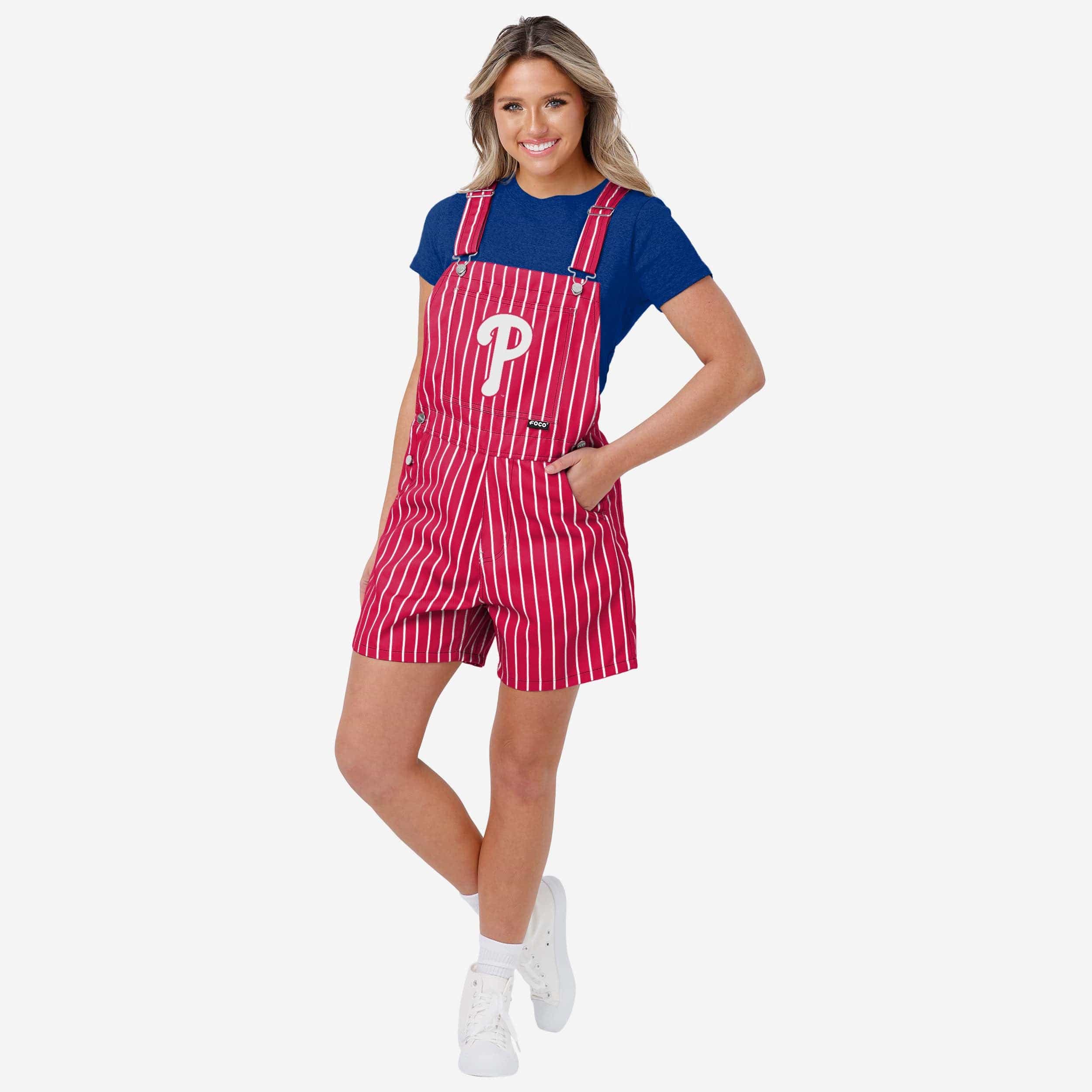 Philadelphia Phillies Womens Pinstripe Bib Shortalls