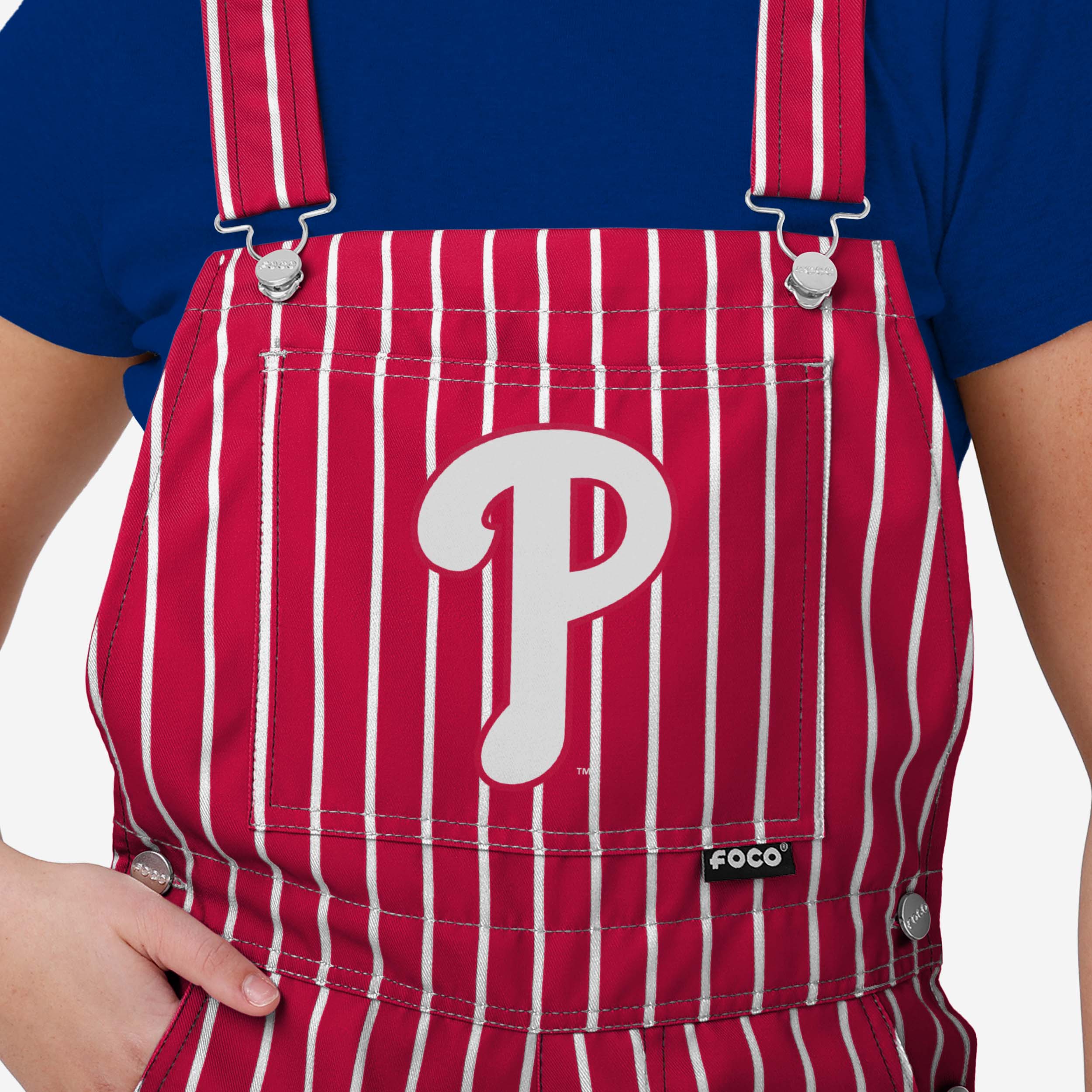 Philadelphia Phillies Womens Pinstripe Bib Shortalls - Image 4