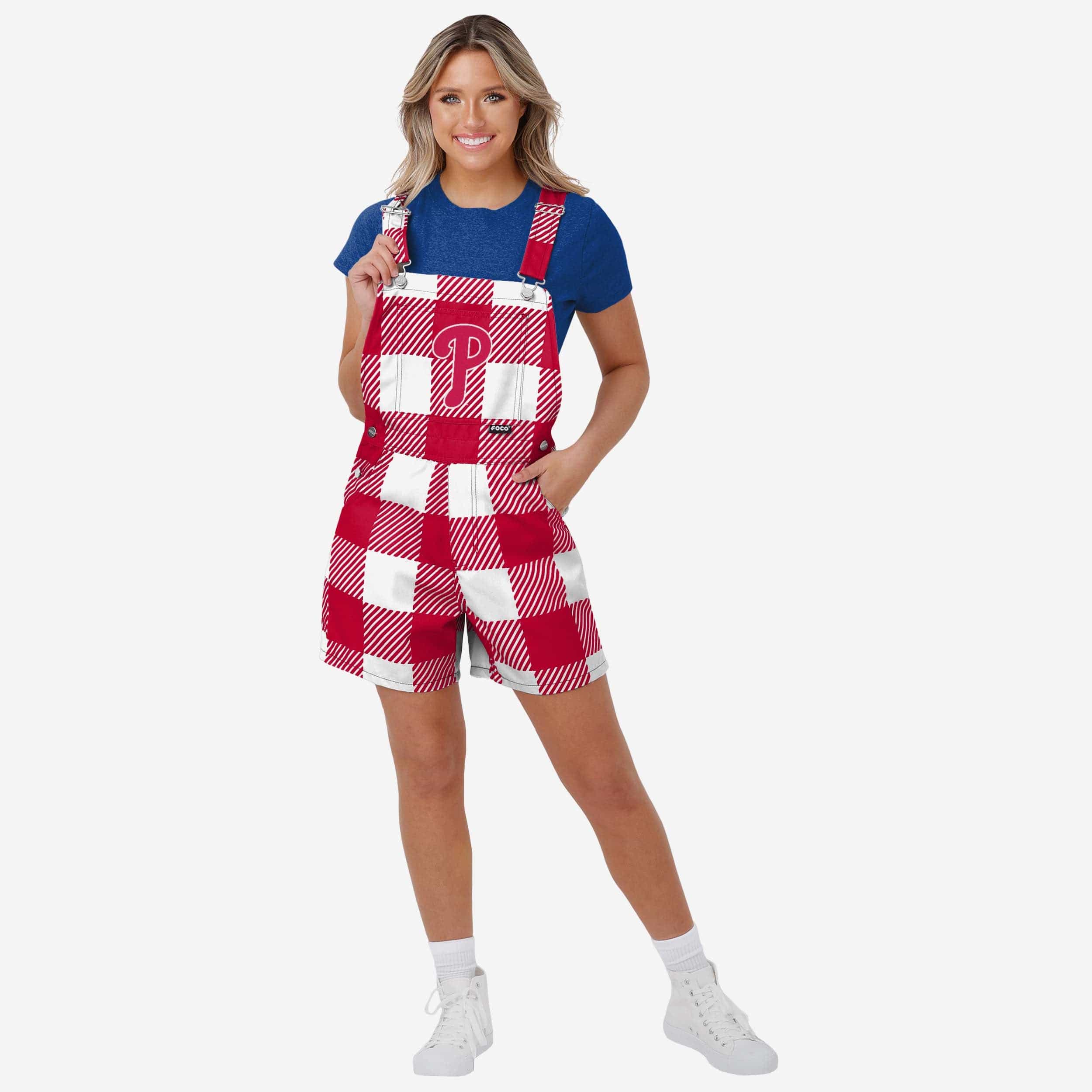 Philadelphia Phillies Womens Plaid Bib Shortalls