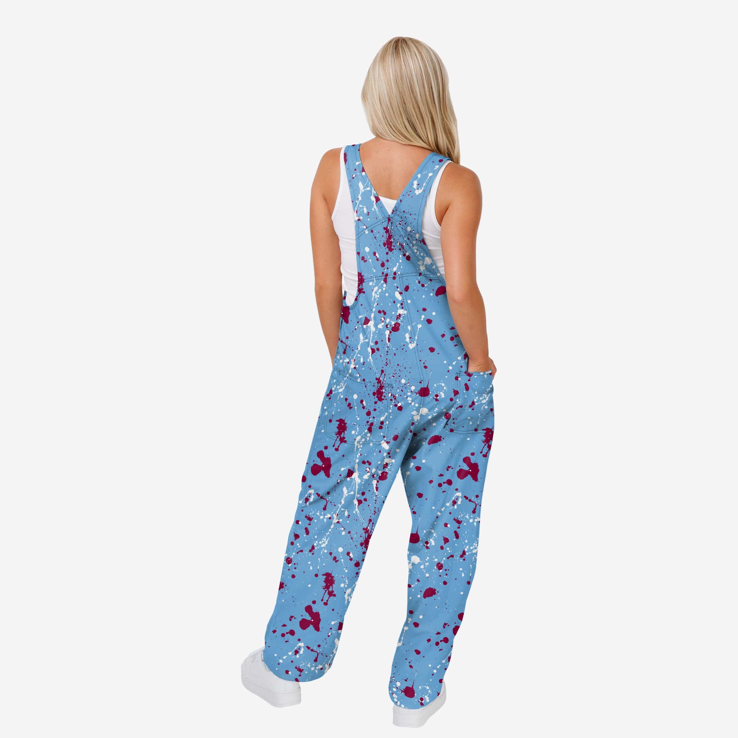 Philadelphia Phillies Womens Powder Blue Paint Splatter Bib Overalls - Image 2
