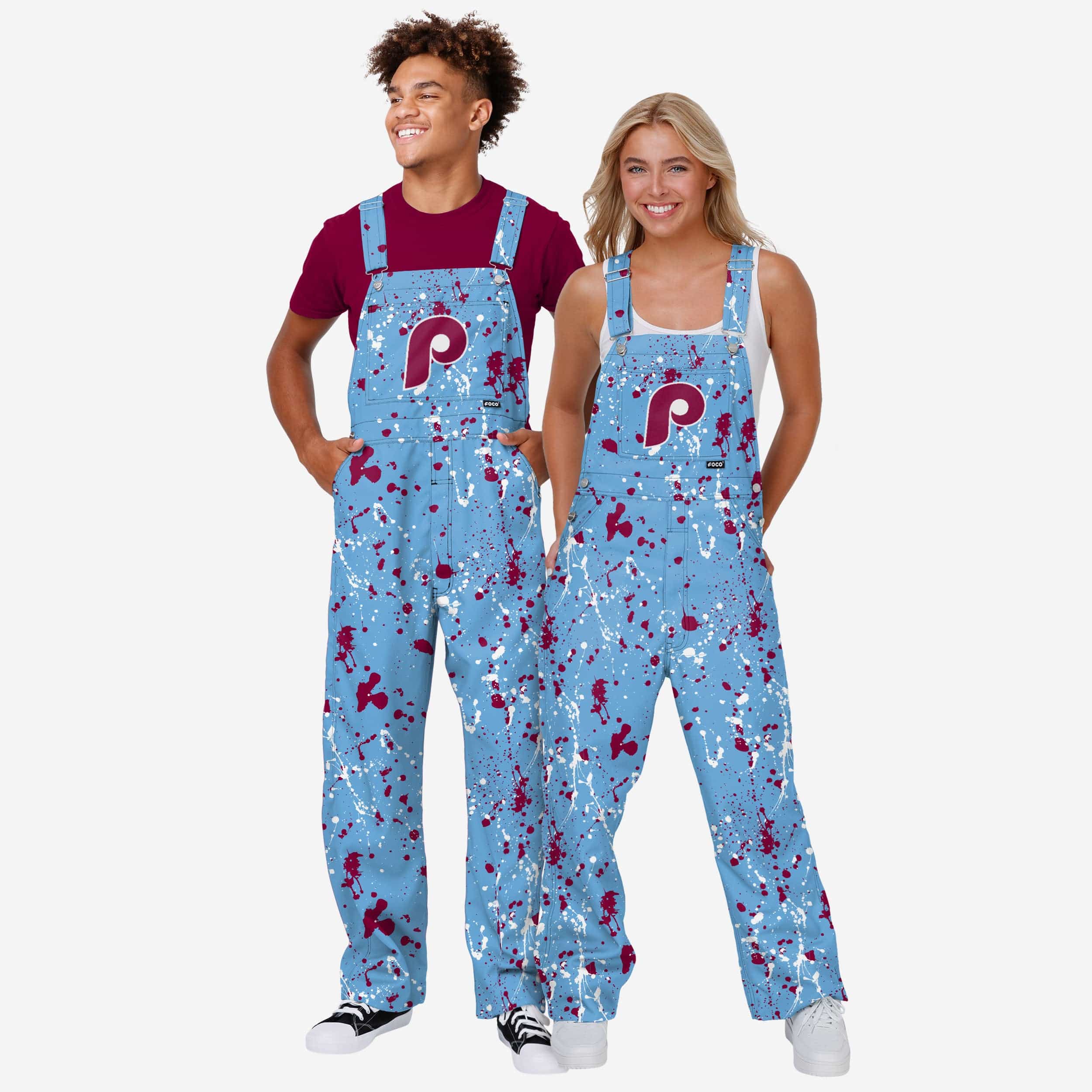 Philadelphia Phillies Womens Powder Blue Paint Splatter Bib Overalls - Image 3