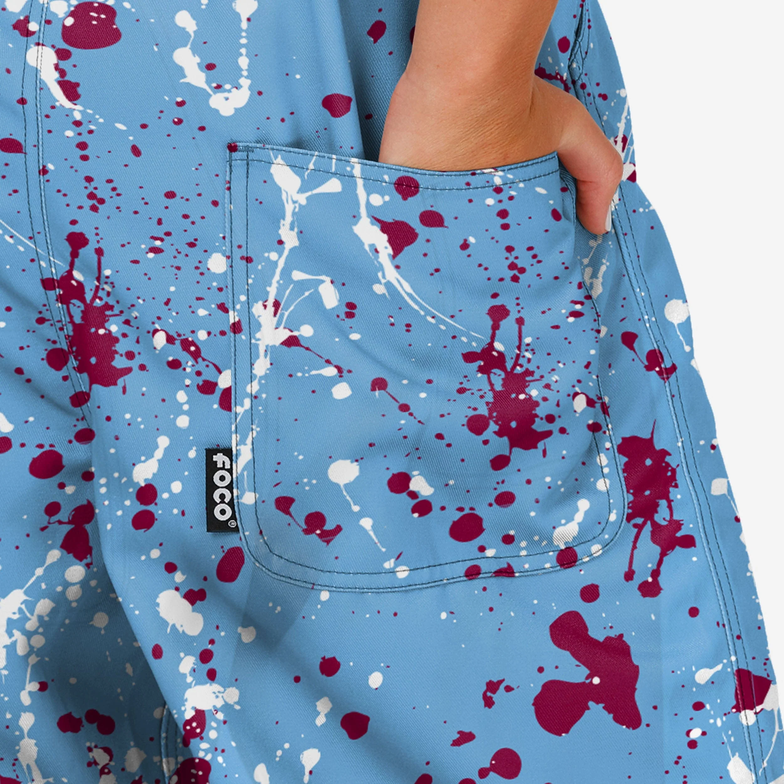 Philadelphia Phillies Womens Powder Blue Paint Splatter Bib Overalls - Image 6