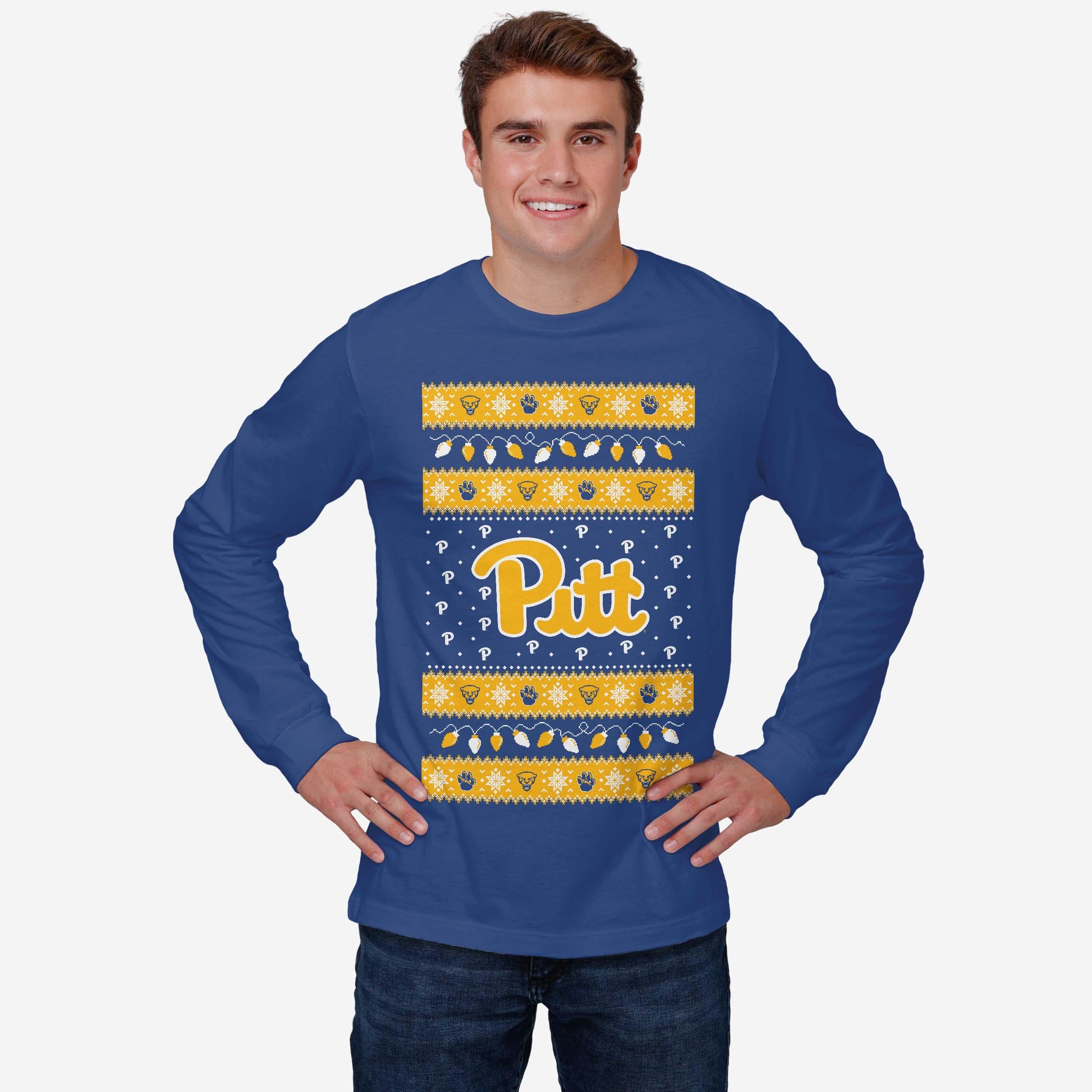 Pittsburgh Panthers Holiday Lights Sweater Long Sleeve T-Shirt - Image 2