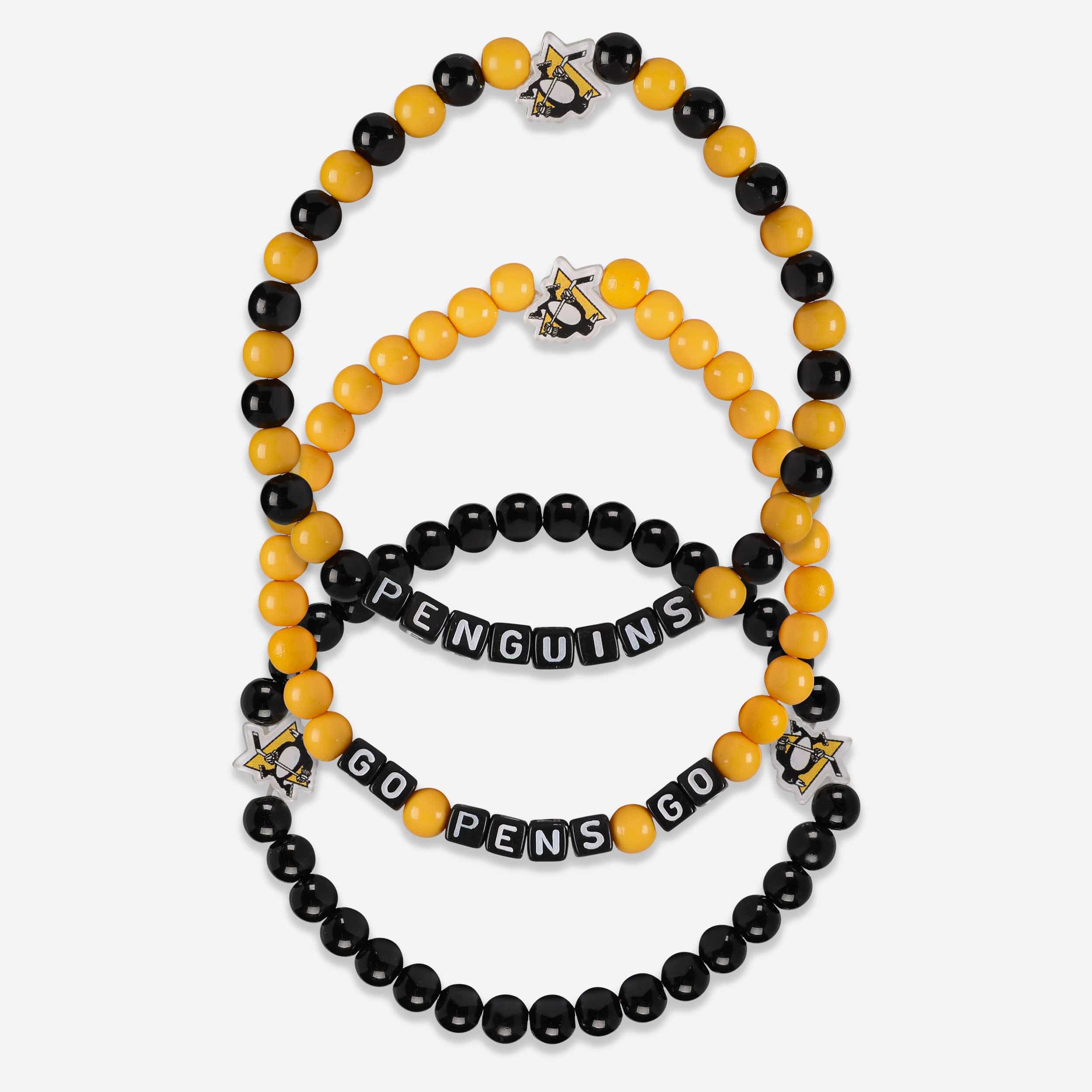Pittsburgh Penguins 3 Pack Beaded Friendship Bracelet