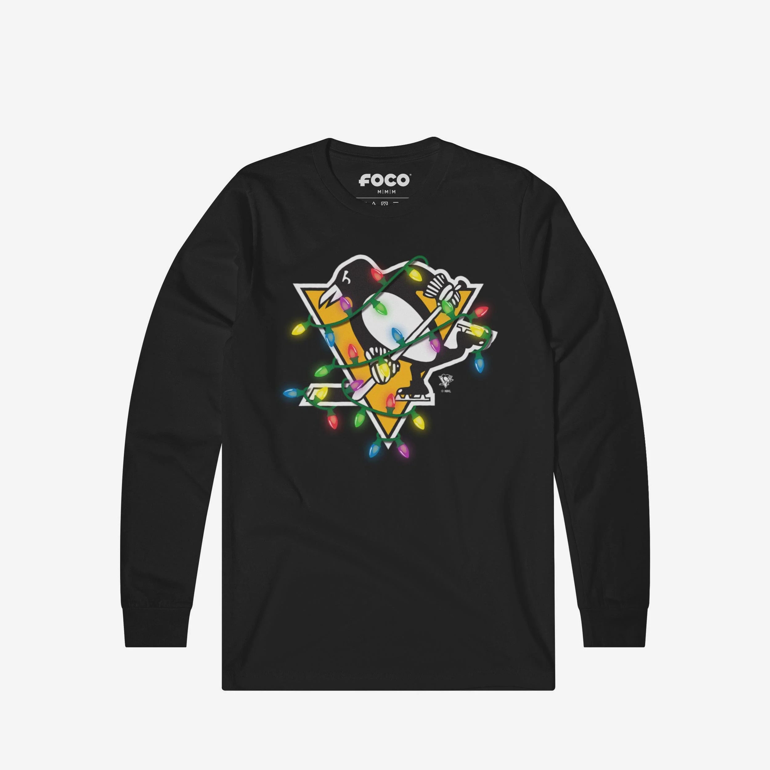 Pittsburgh Penguins Primary Logo Holiday Lights Long Sleeve T-Shirt