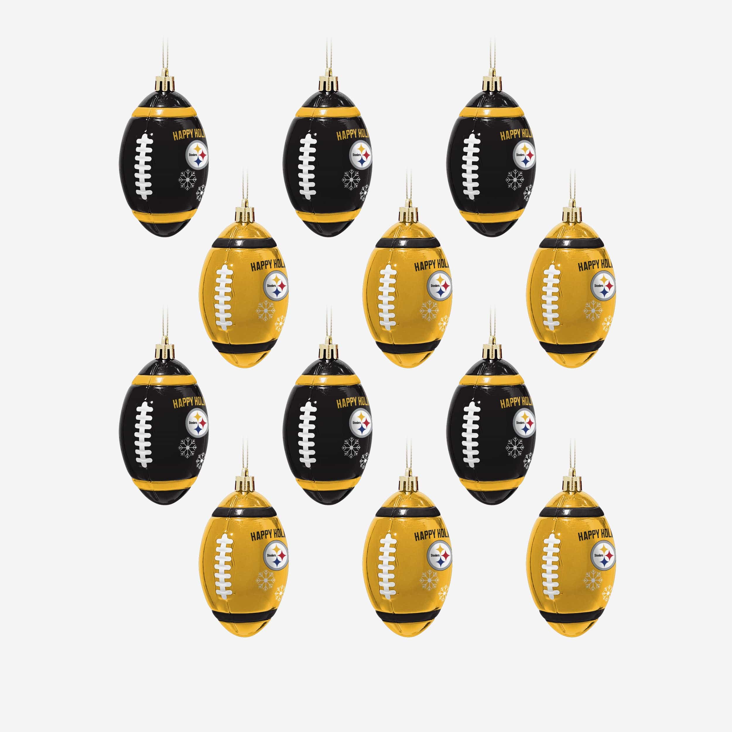 Pittsburgh Steelers 12 Pack Football Ornament Set