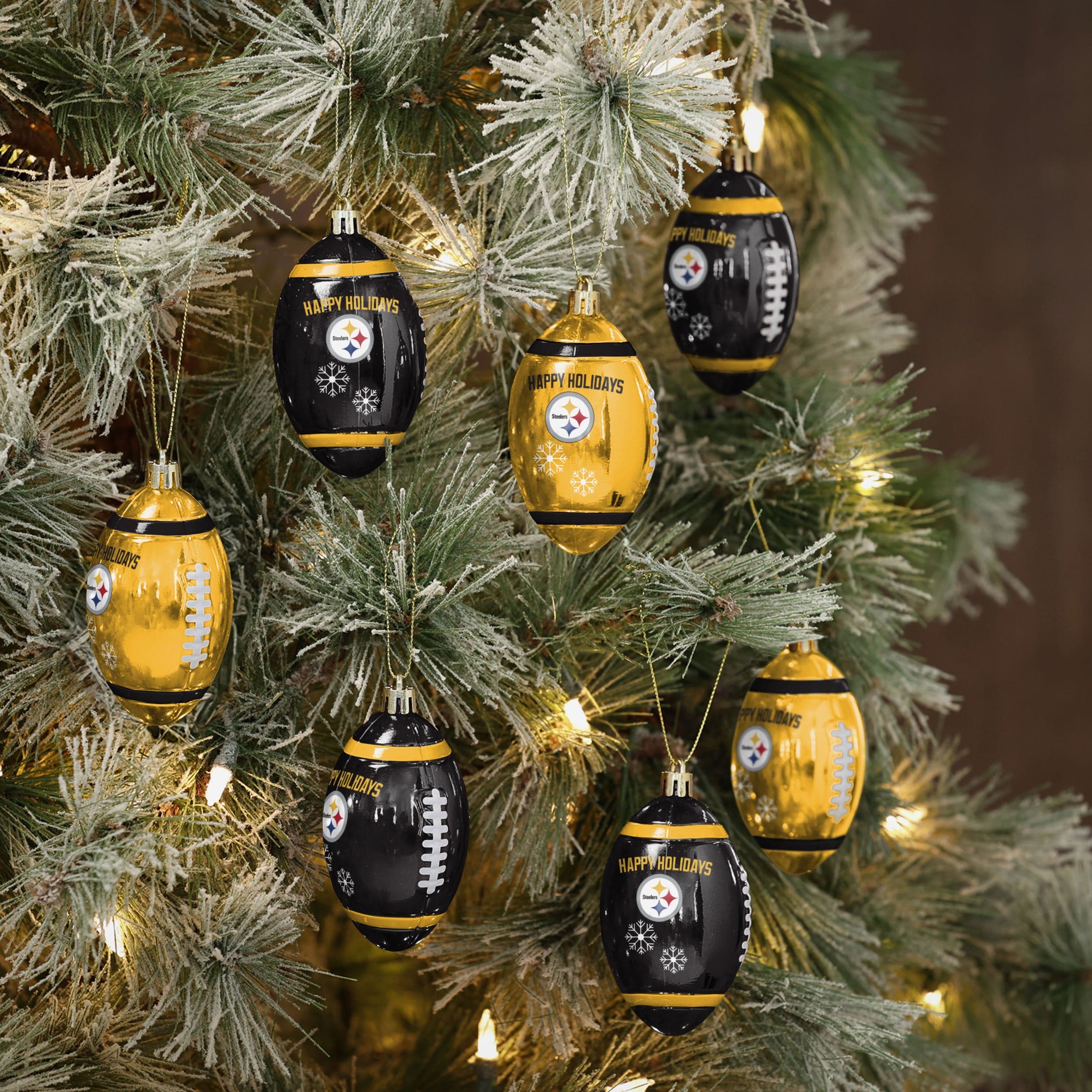 Pittsburgh Steelers 12 Pack Football Ornament Set - Image 2