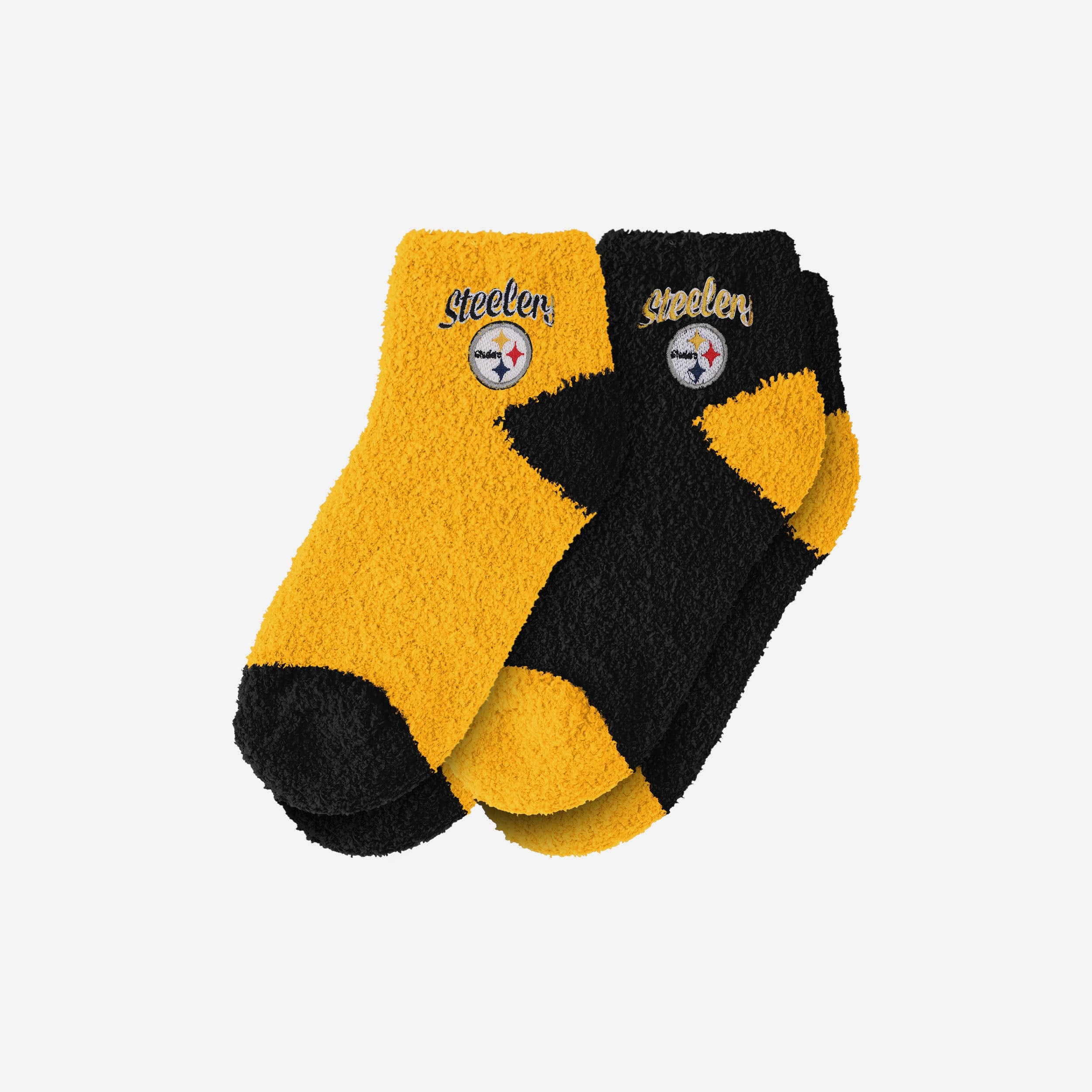 Pittsburgh Steelers 2 Pack Womens Script Logo Fuzzy Ankle Socks