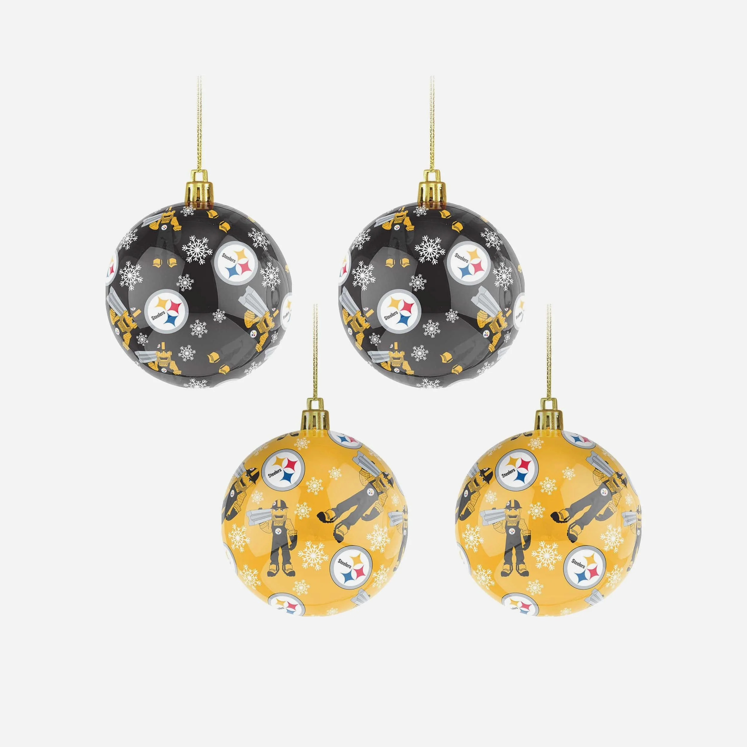 Pittsburgh Steelers 4 Pack Ball Mascot Ornament Set