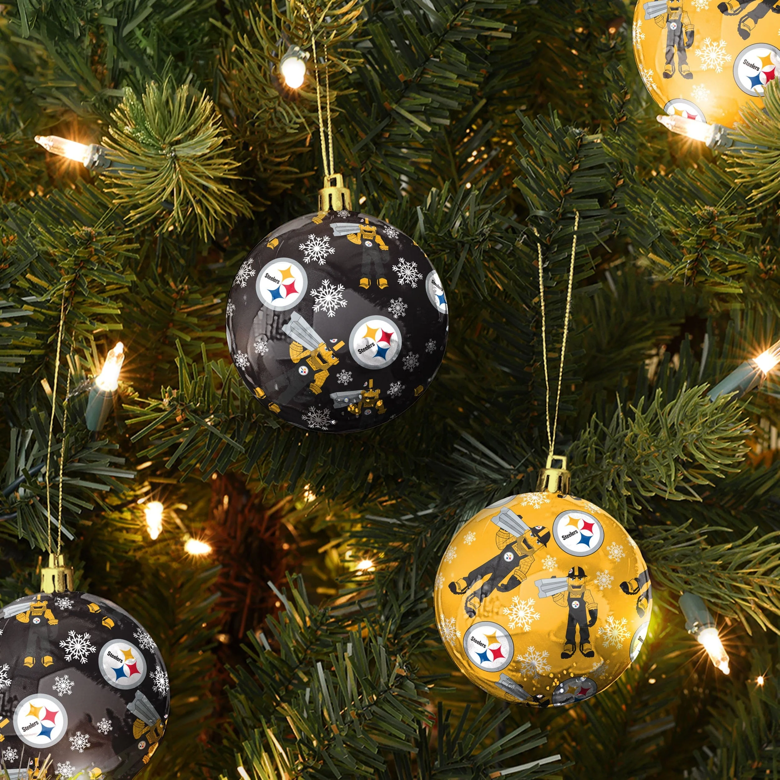 Pittsburgh Steelers 4 Pack Ball Mascot Ornament Set - Image 2