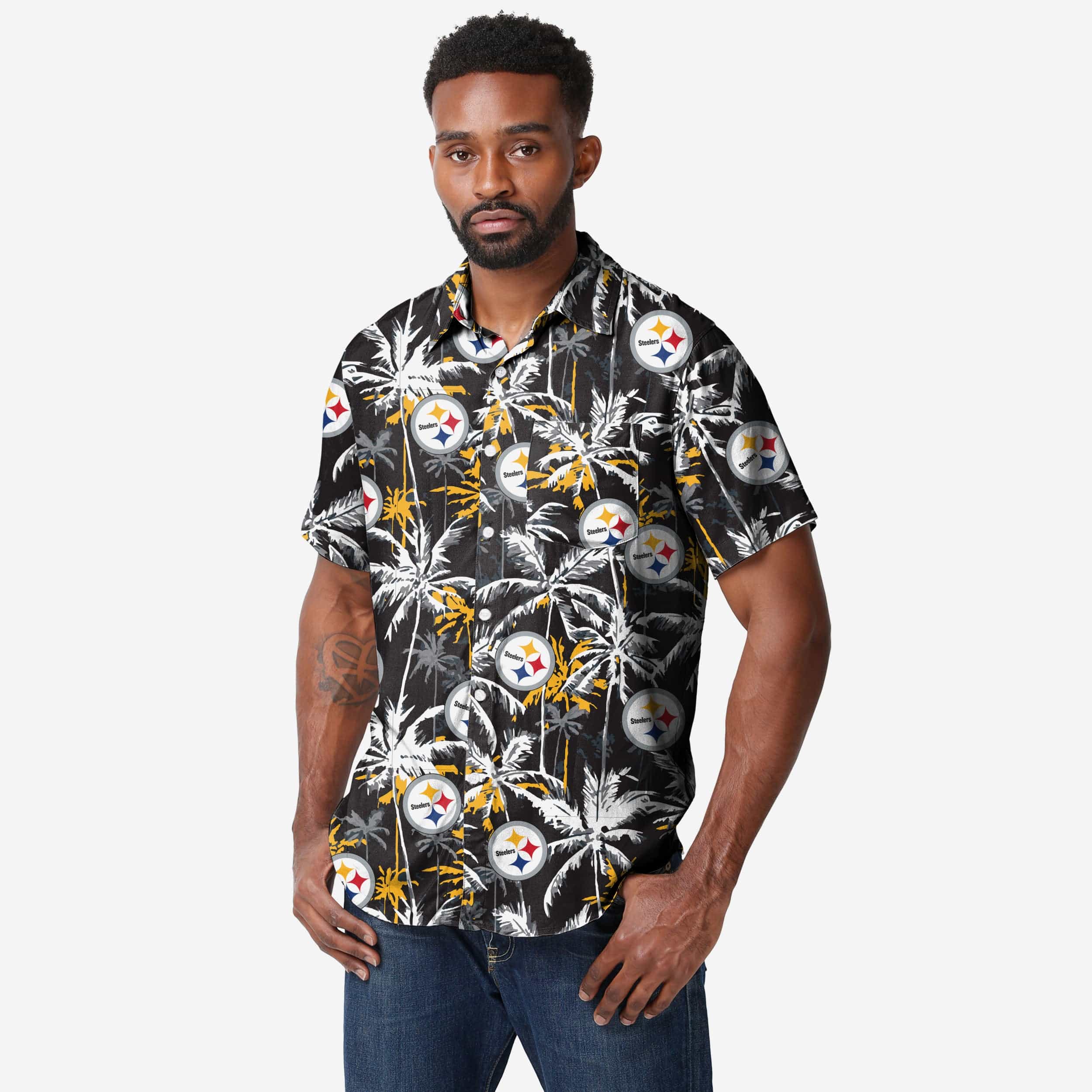 Pittsburgh Steelers Black Floral Button Up Shirt