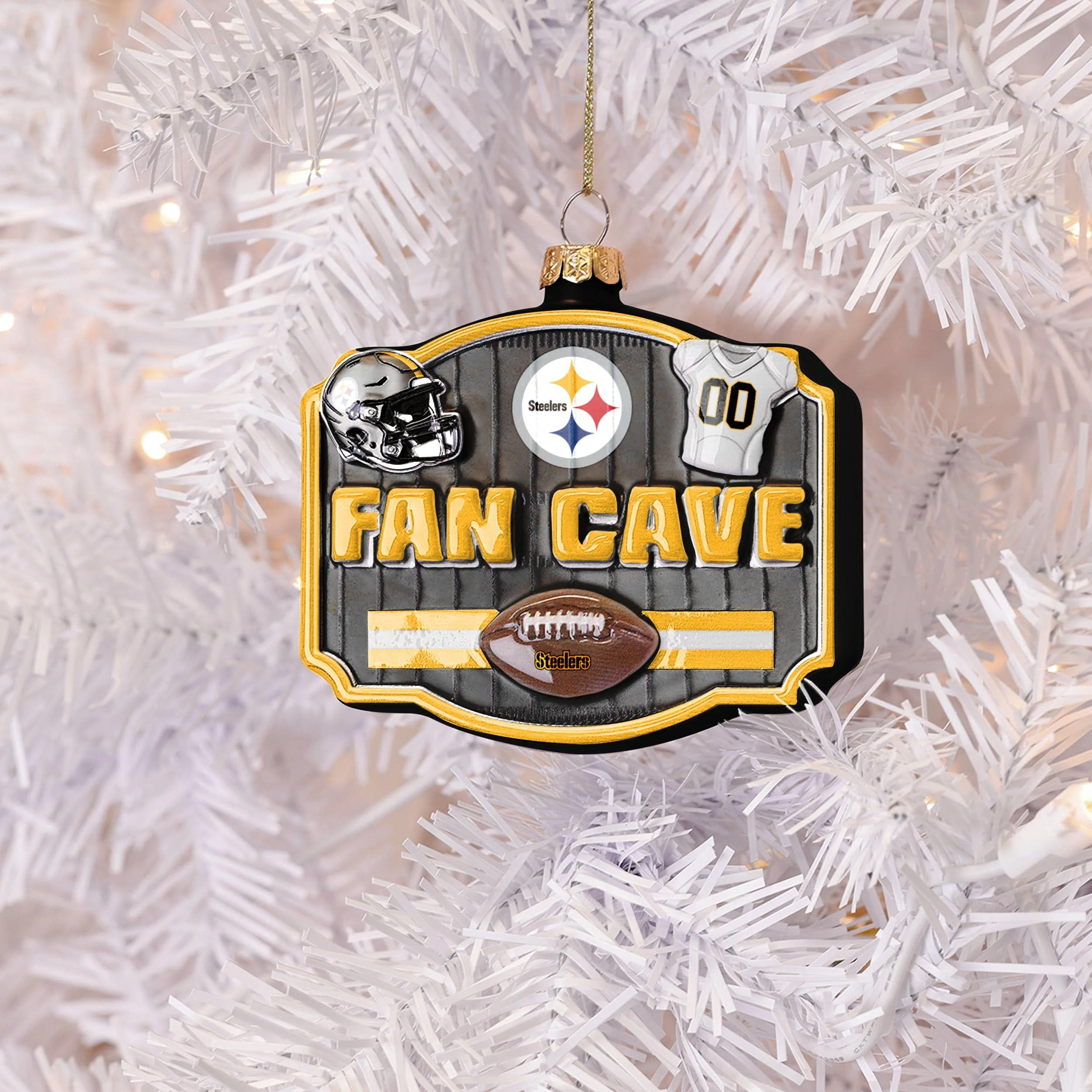 Pittsburgh Steelers Blown Glass Fan Cave Ornament - Image 3