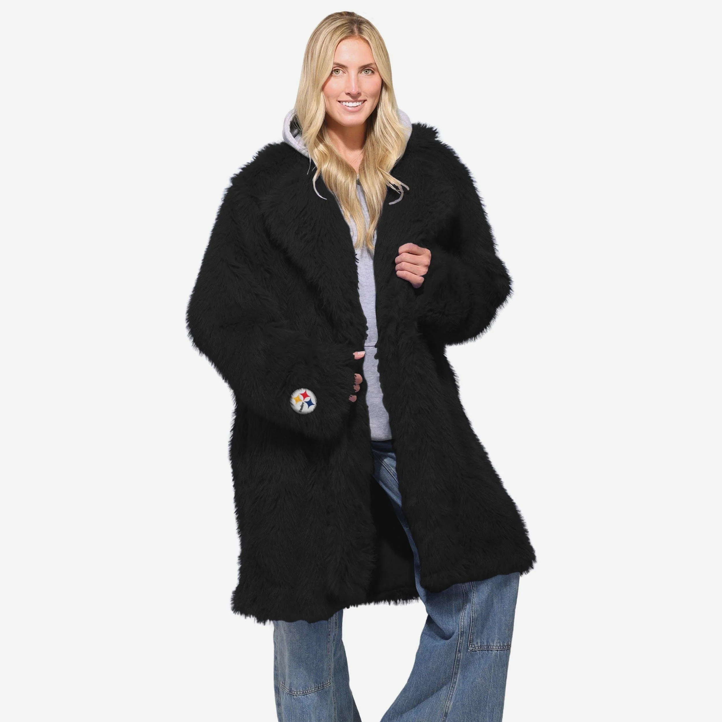 Pittsburgh Steelers Faux Fur Long Jacket - Image 2