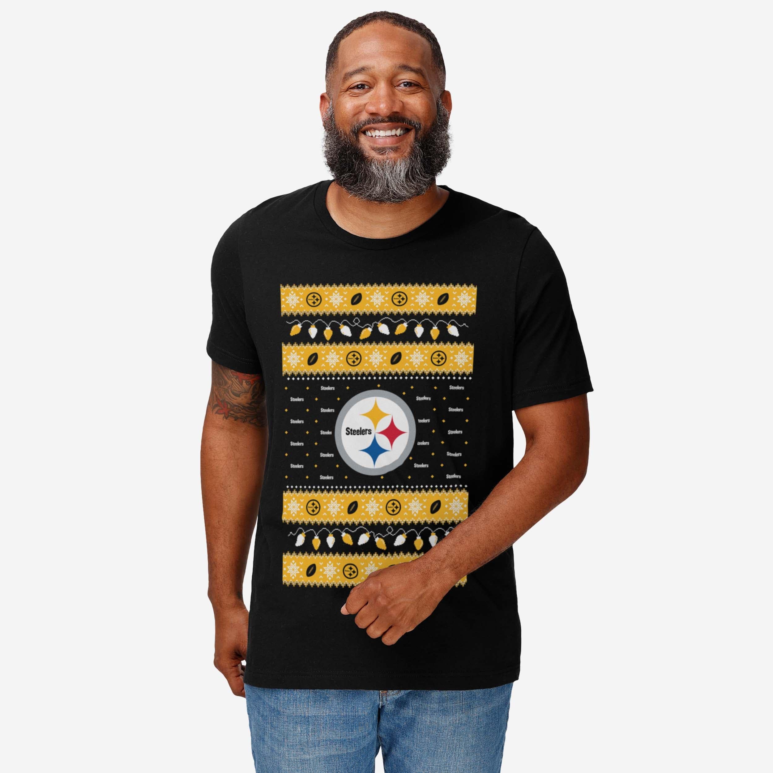Pittsburgh Steelers Holiday Lights Sweater T-Shirt - Image 2