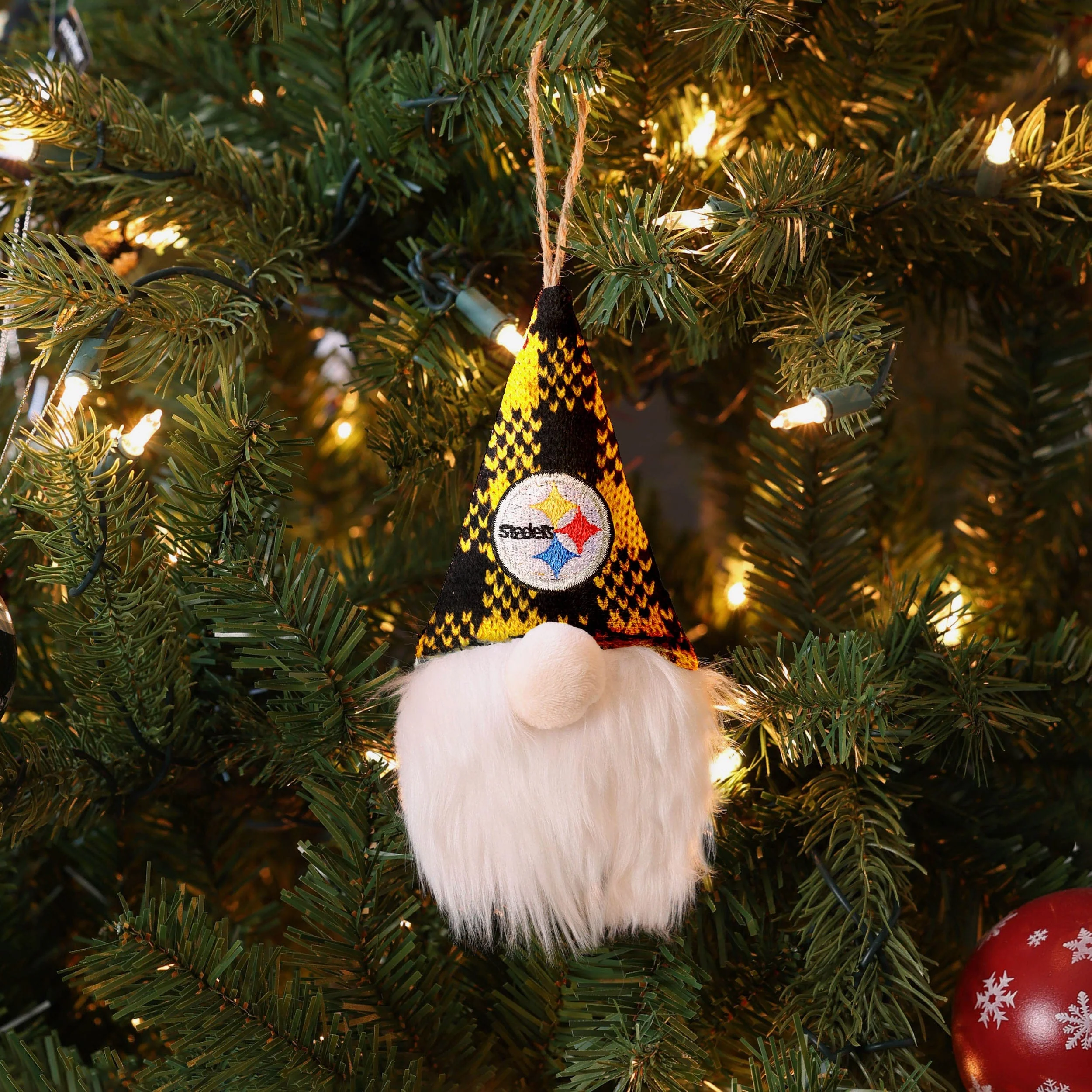 Pittsburgh Steelers Plaid Hat Plush Gnome Ornament - Image 3