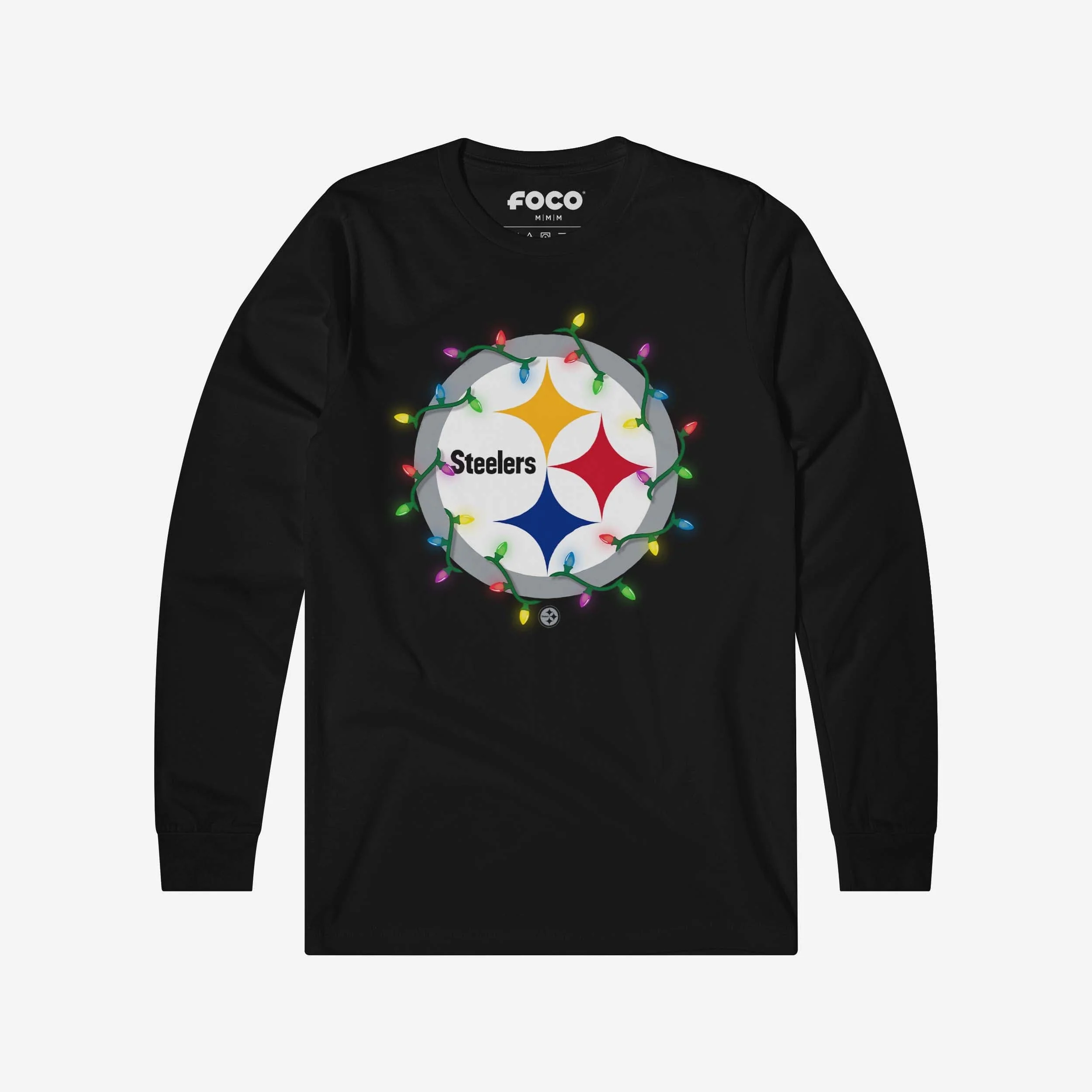 Pittsburgh Steelers Primary Logo Holiday Lights Long Sleeve T-Shirt