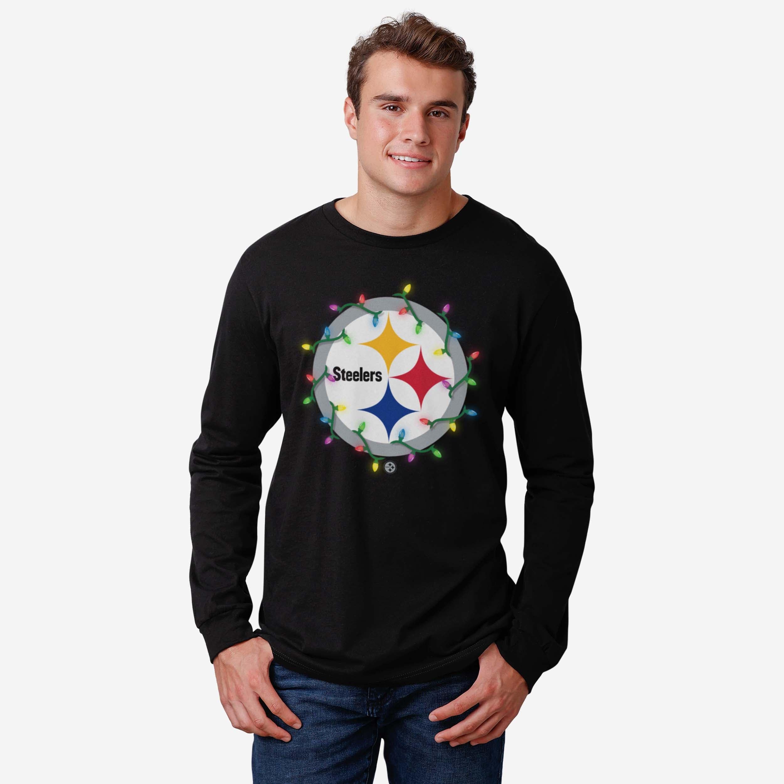 Pittsburgh Steelers Primary Logo Holiday Lights Long Sleeve T-Shirt - Image 2