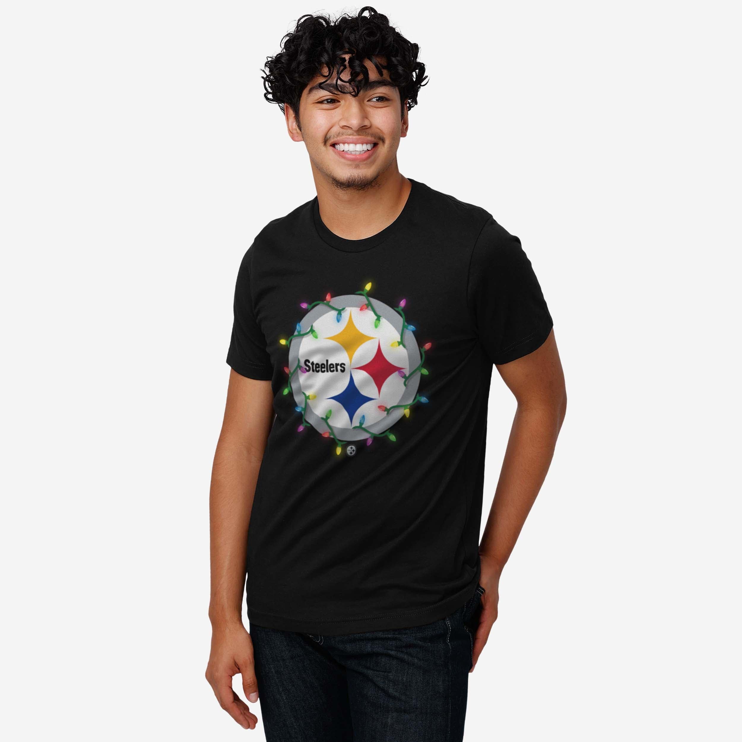 Pittsburgh Steelers Primary Logo Holiday Lights T-Shirt - Image 2