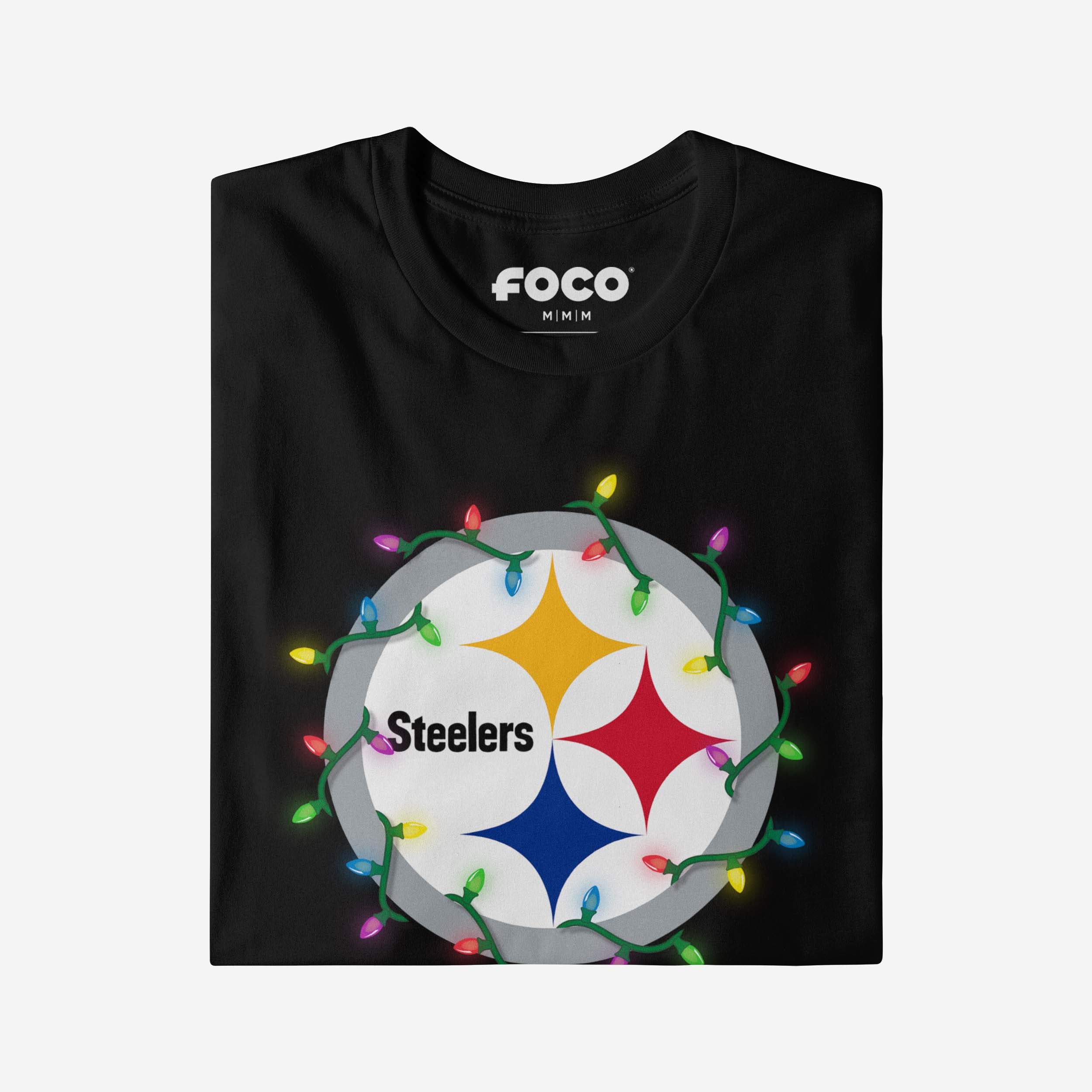 Pittsburgh Steelers Primary Logo Holiday Lights T-Shirt - Image 4