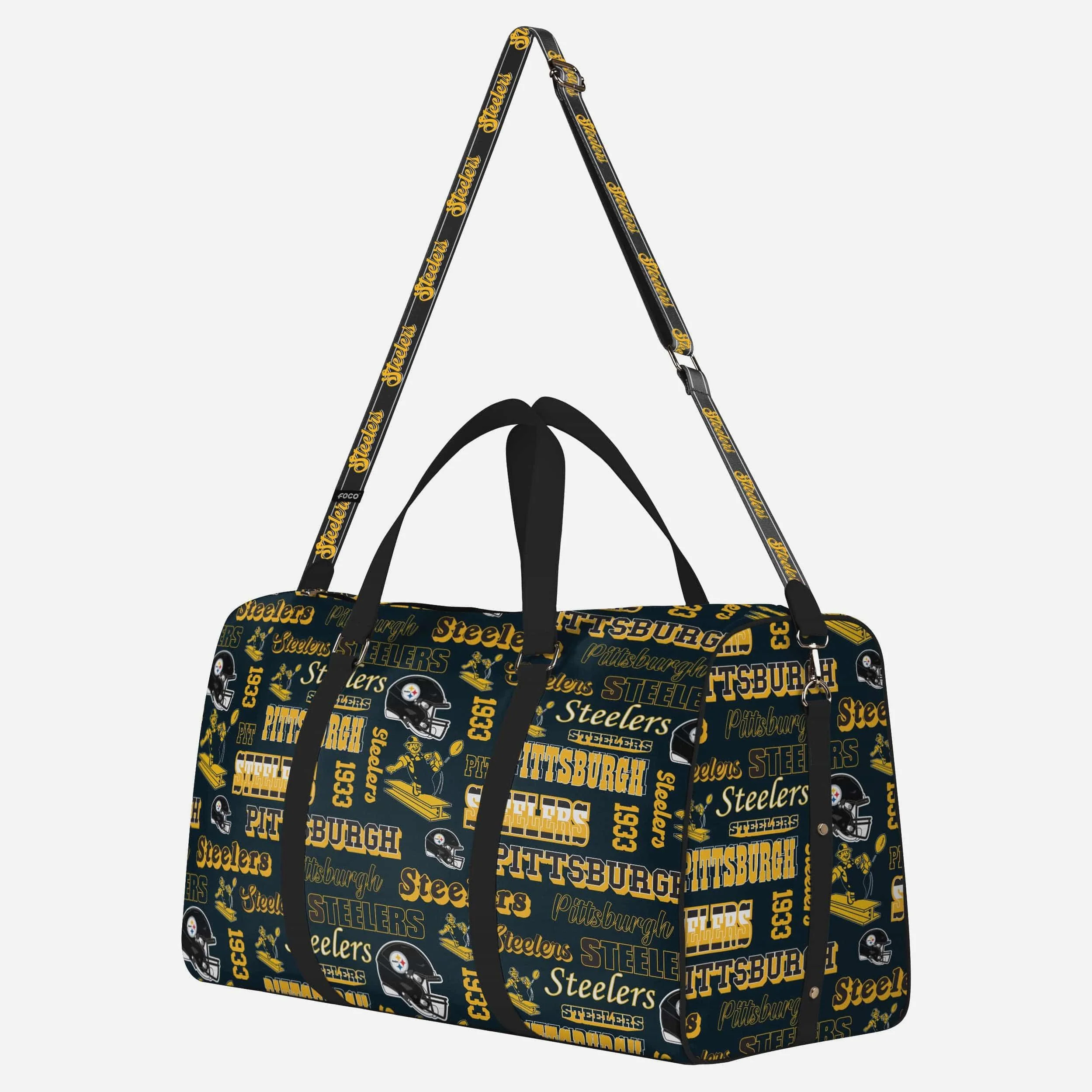 Pittsburgh Steelers Repeat Retro Print Nylon Weekender Duffle Bag - Image 2