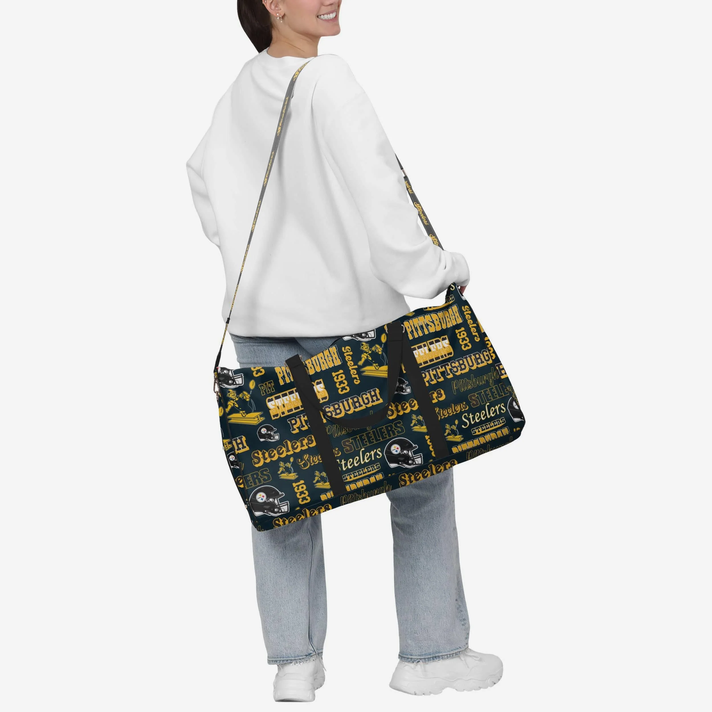 Pittsburgh Steelers Repeat Retro Print Nylon Weekender Duffle Bag - Image 3