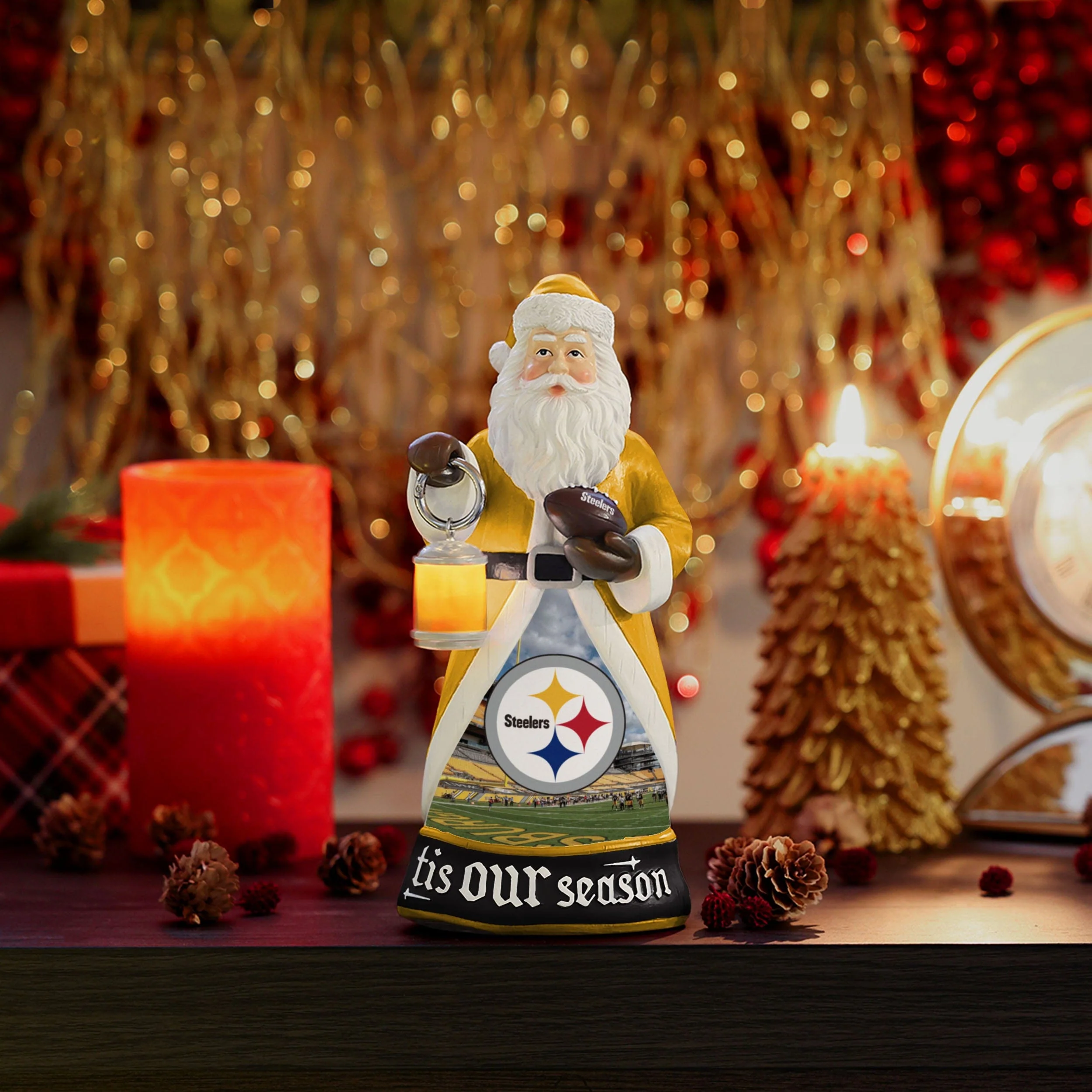 Pittsburgh Steelers Santa Figure With Light Up Lantern - Image 2