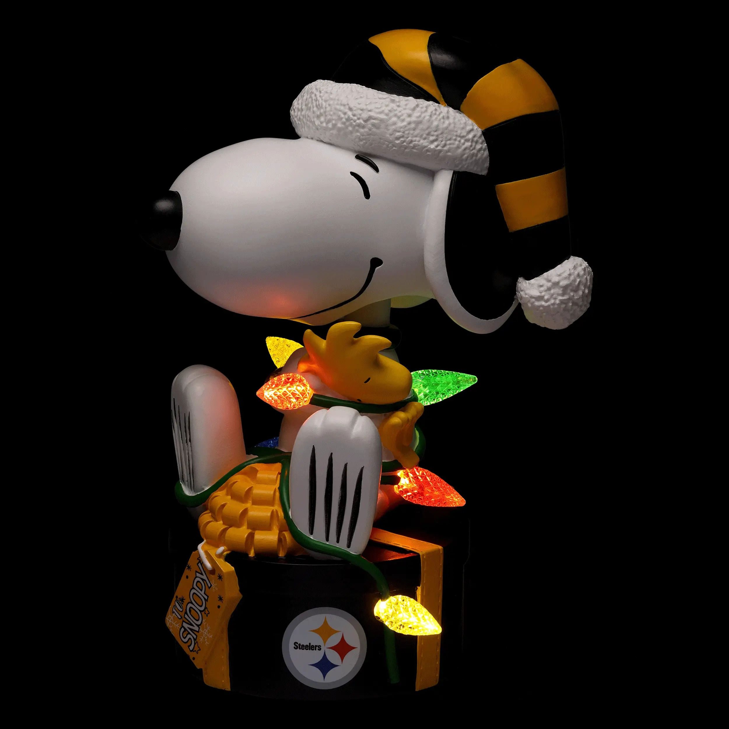 Pittsburgh Steelers Snoopy & Woodstock Peanuts Christmas Light Up Bobblehead - Image 2