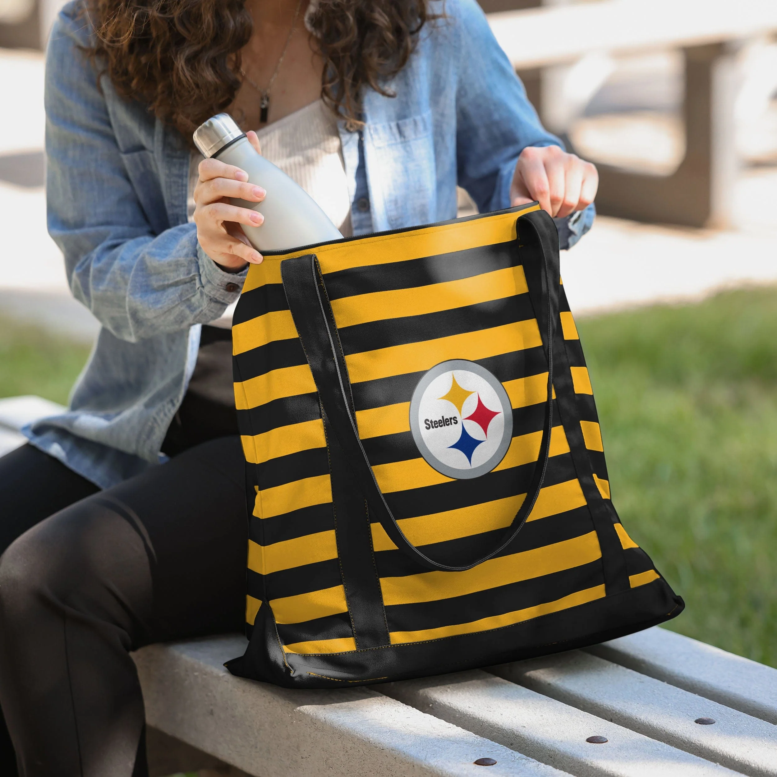 Pittsburgh Steelers Team Stripe Canvas Tote Bag - Image 3