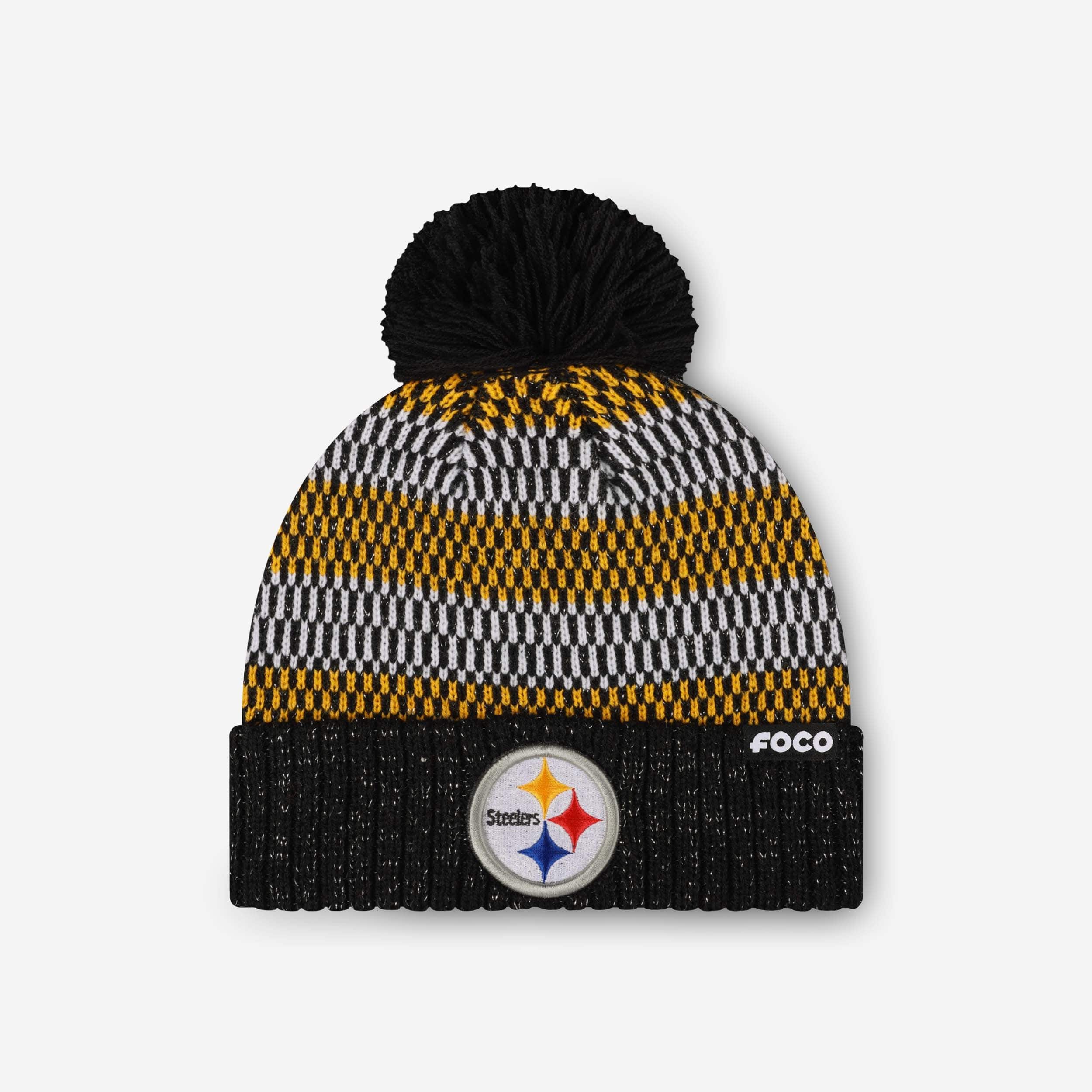 Pittsburgh Steelers Womens Cozy Knit Metallic Thread Pom Beanie