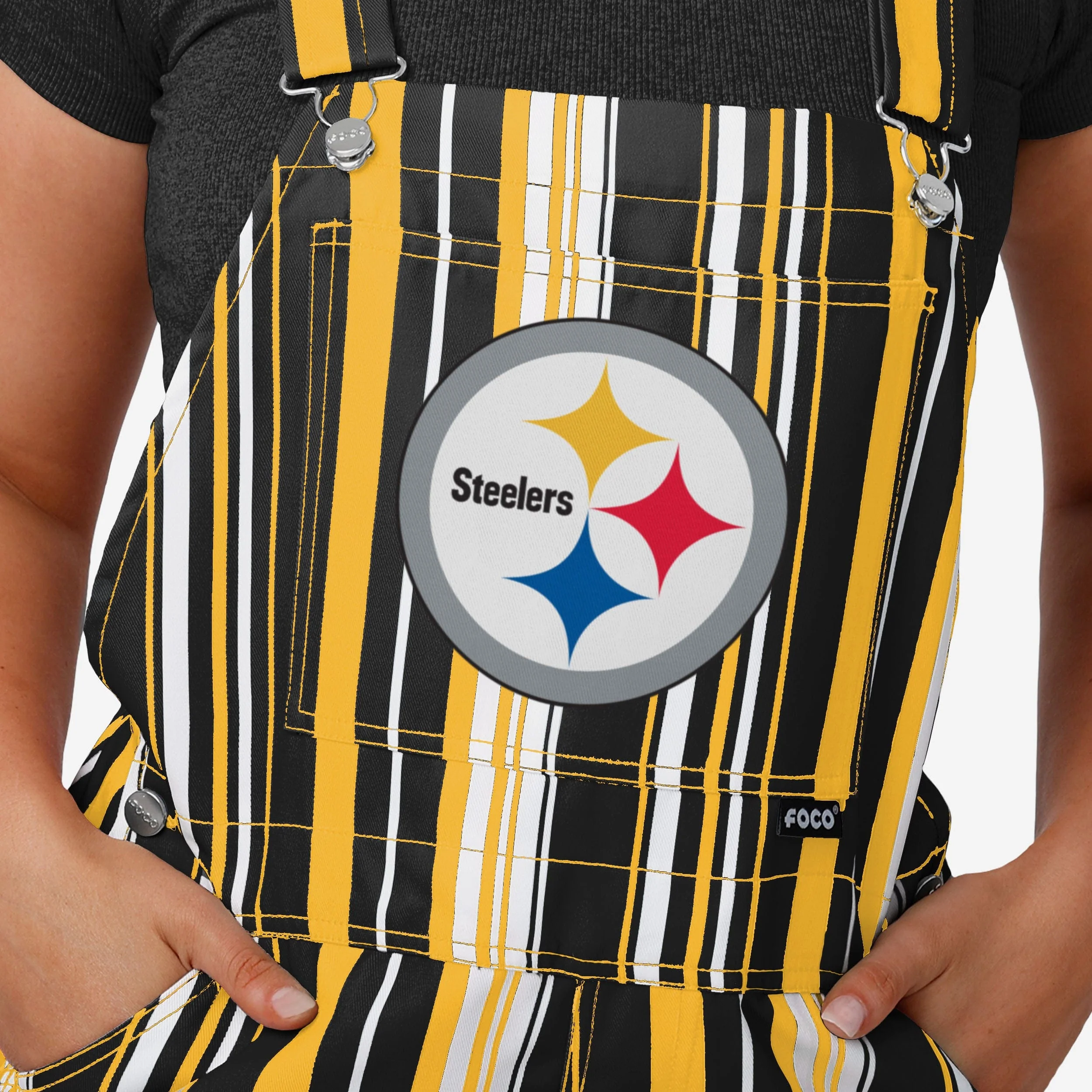 Pittsburgh Steelers Womens Hyper Stripe Bib Overalls - Image 4