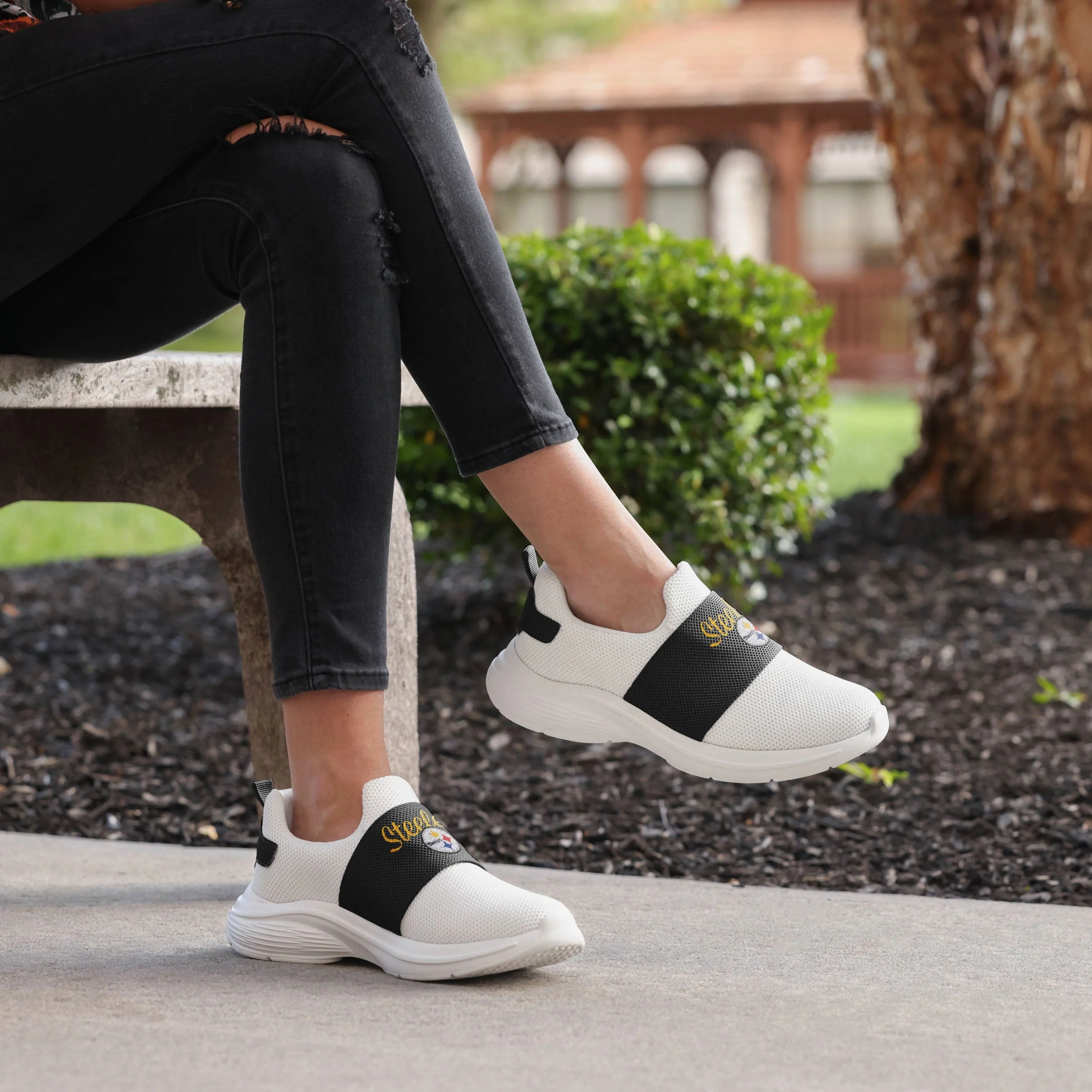 Pittsburgh Steelers Womens Script Wordmark White Slip On Sneakers - Image 3
